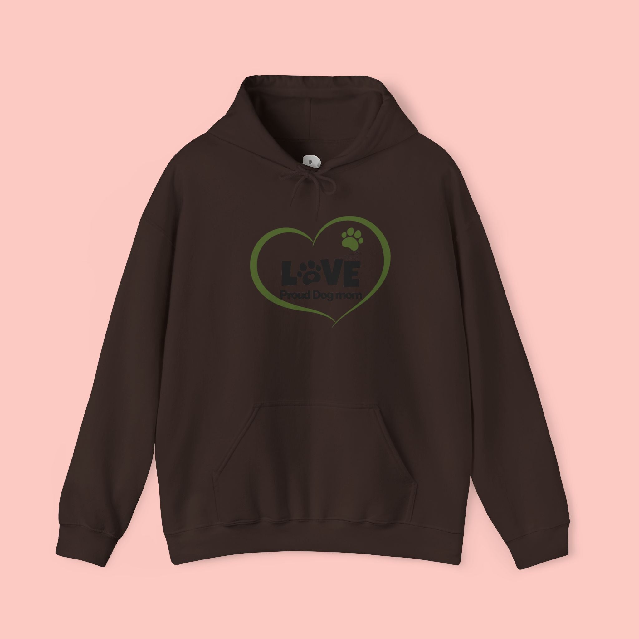 Dog Mom Heart Hoodie – "Love Proud Dog Mom" Paw Print Sweatshirt