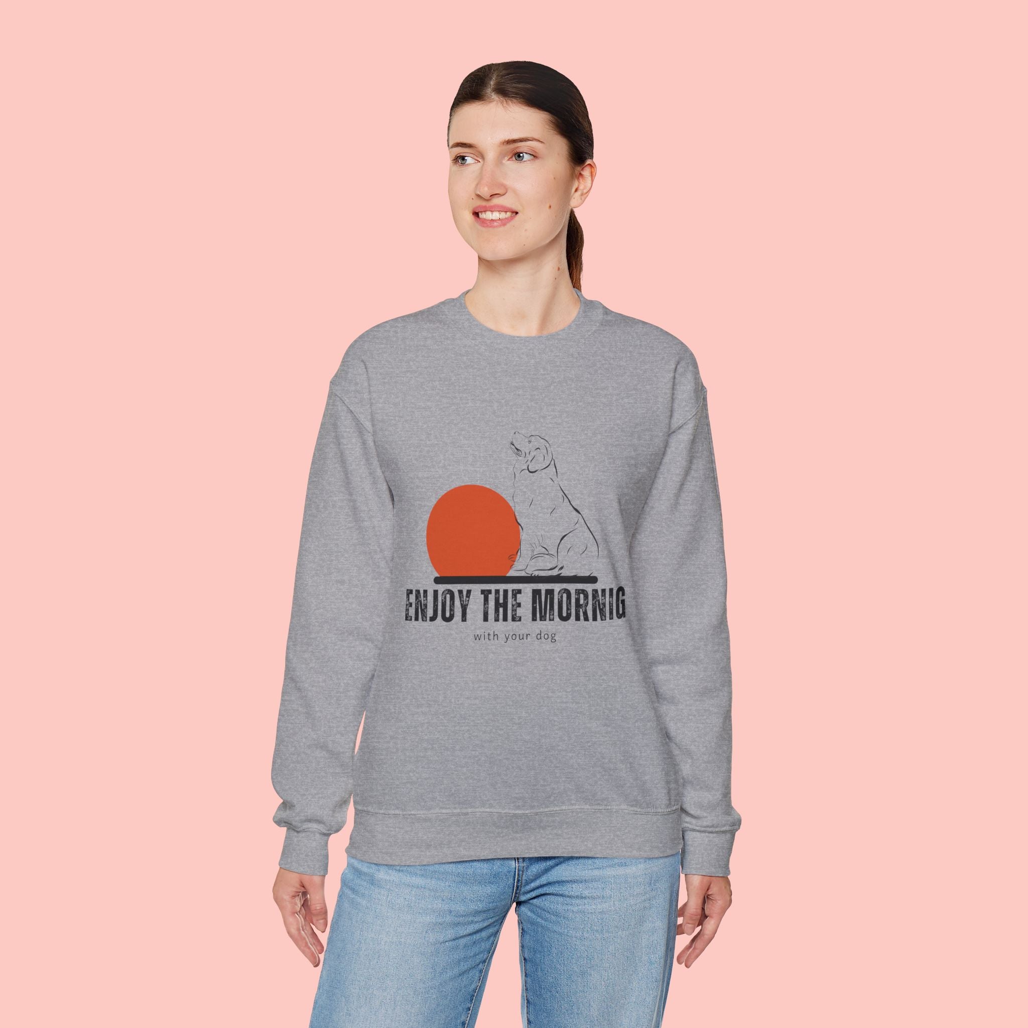 Enjoy the Morning Dog Crewneck Sweatshirt — Sunrise Labrador Graphic
