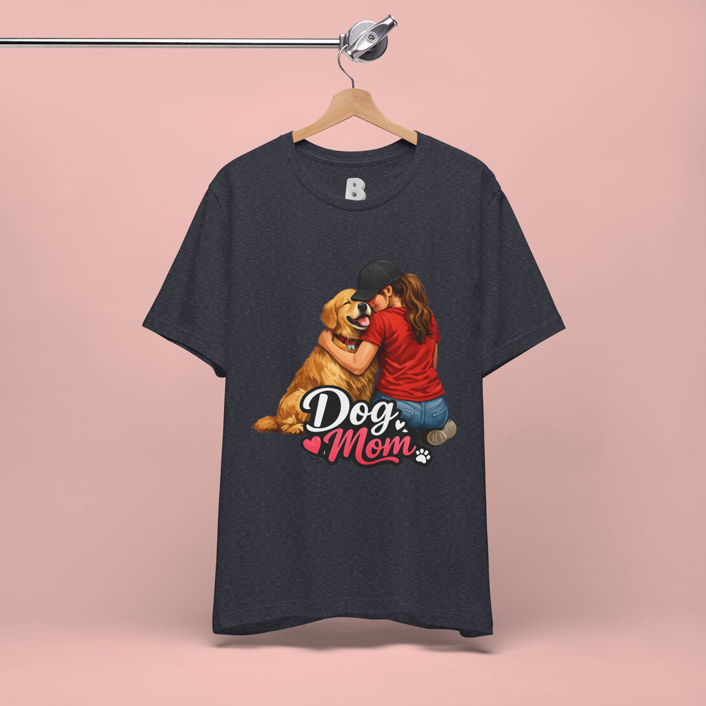 Dog Mom T-Shirt - Cute Woman Hugging Golden Retriever Tee
