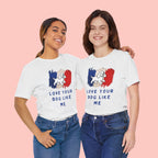 Love Your Dog Like Me T-Shirt — French Flag Heart Puppy Tee