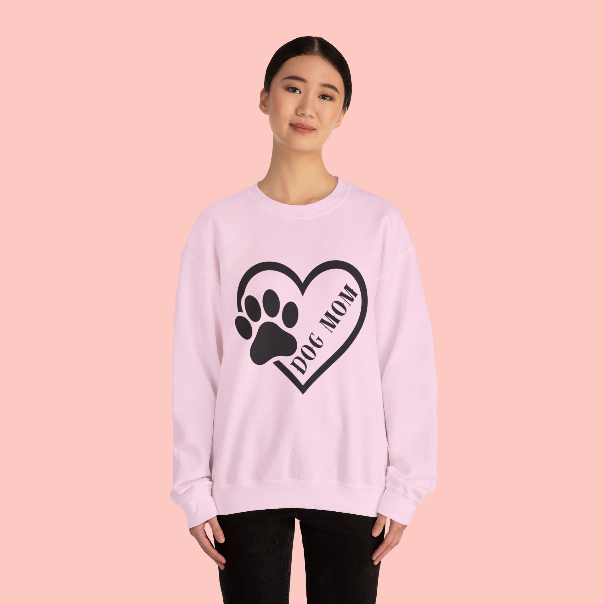 Dog Mom Heart Paw Sweatshirt — Women's Crewneck for Pet Lovers
