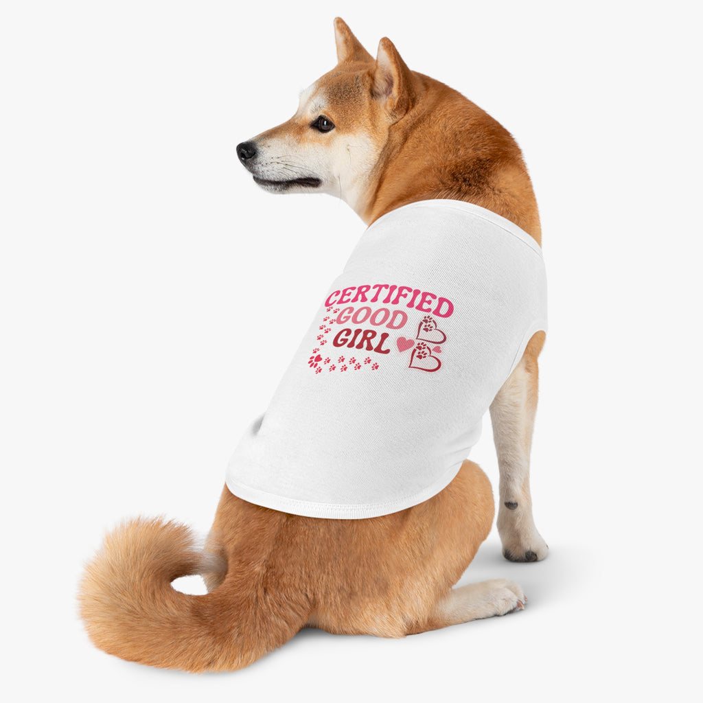 Pet Tank Top — "Certified Good Girl" Pink Paw Hearts Dog Tank