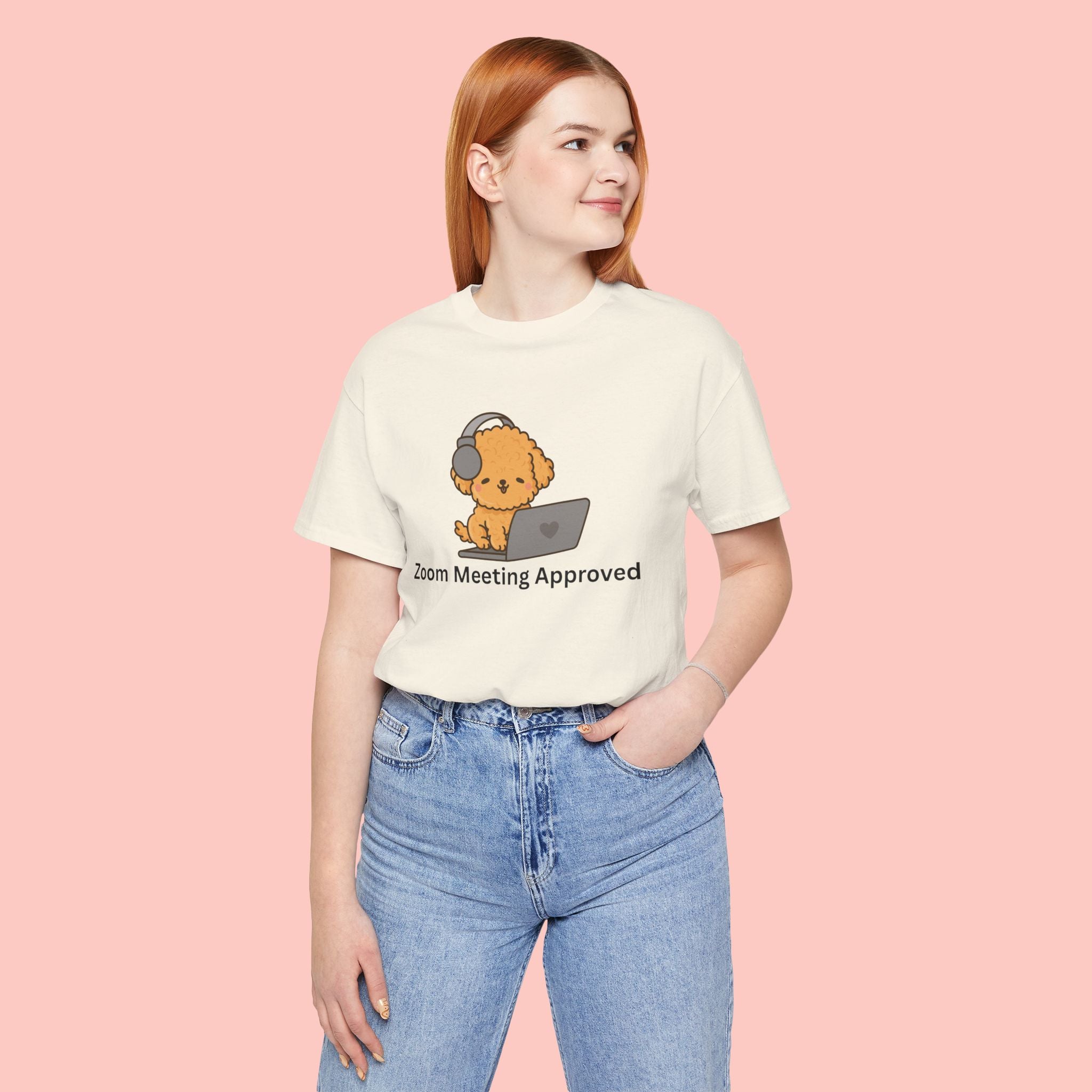 Zoom Meeting Approved Tee — Cute Puppy with Headset Laptop Graphic