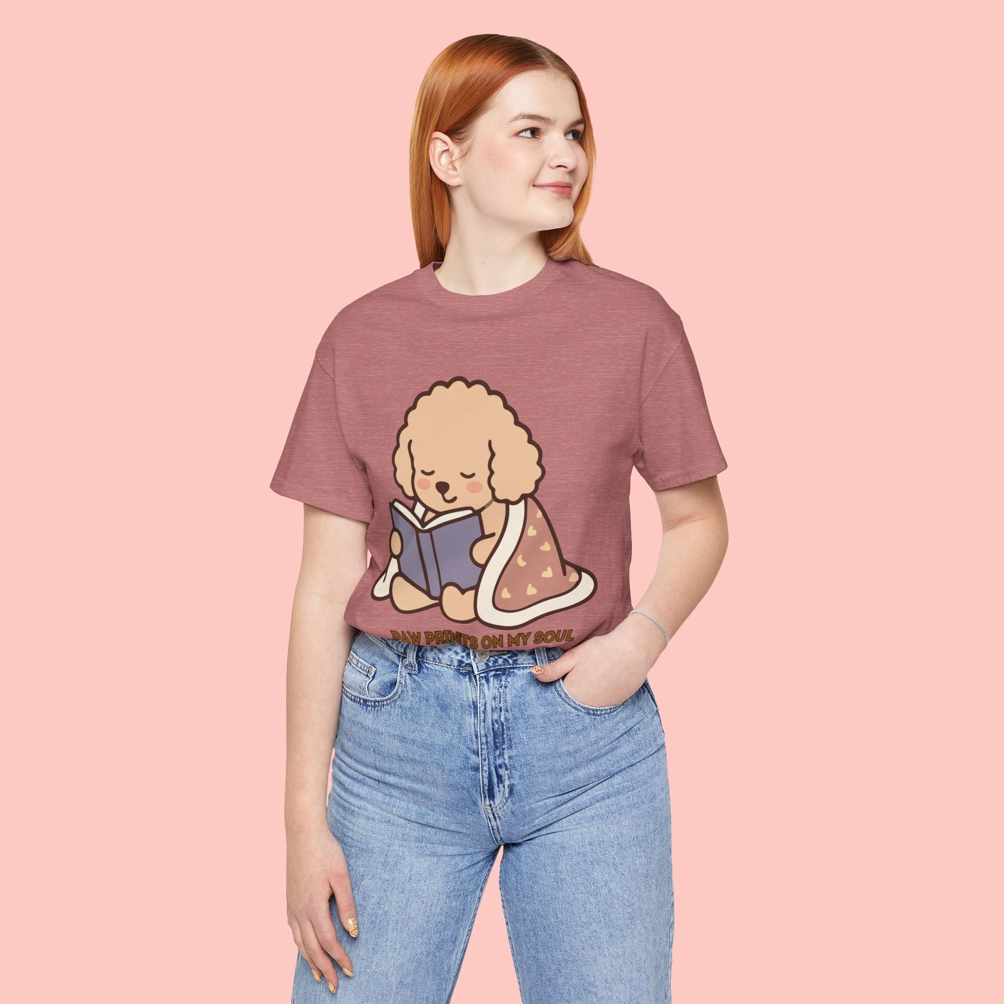 Paw Prints On My Soul T‑Shirt — Cute Reading Puppy Graphic Tee