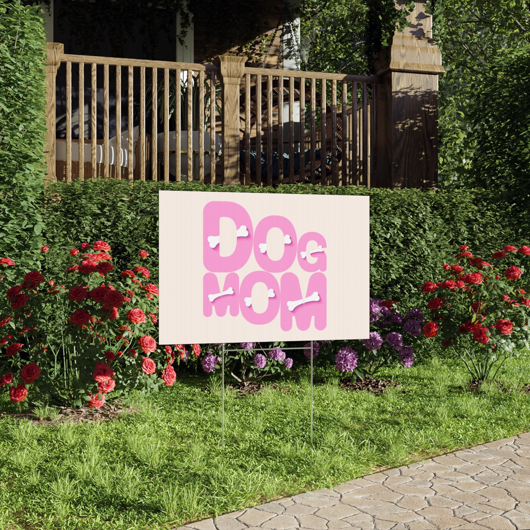 Dog Mom Lawn Sign – Pink Bone Design Pet Lover Yard Decor
