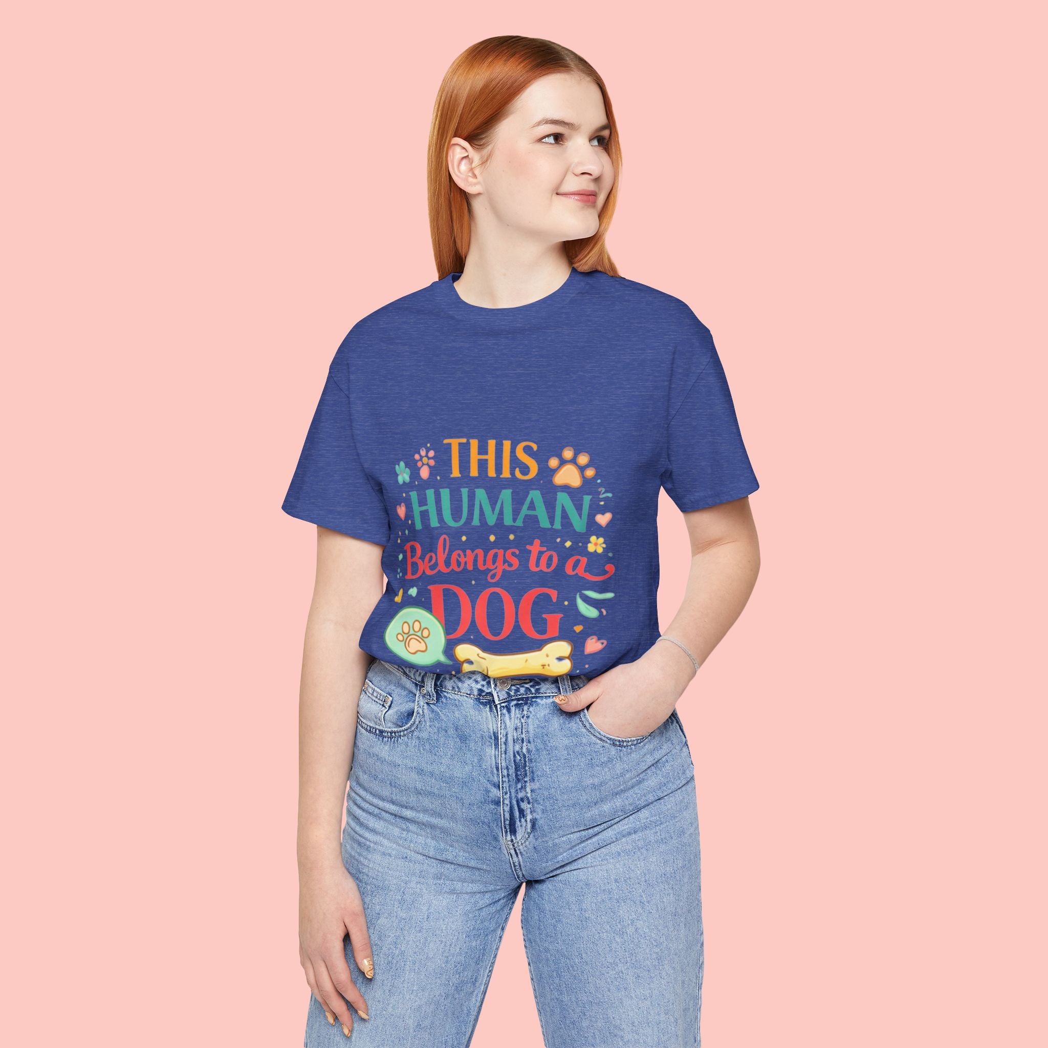 Dog Lover T-Shirt — "This Human Belongs to a Dog" Cute Paw Print Tee