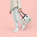 Dog Mom Canvas Tote Bag — Cute Paw Print Dog Face Tote for Pet Lovers