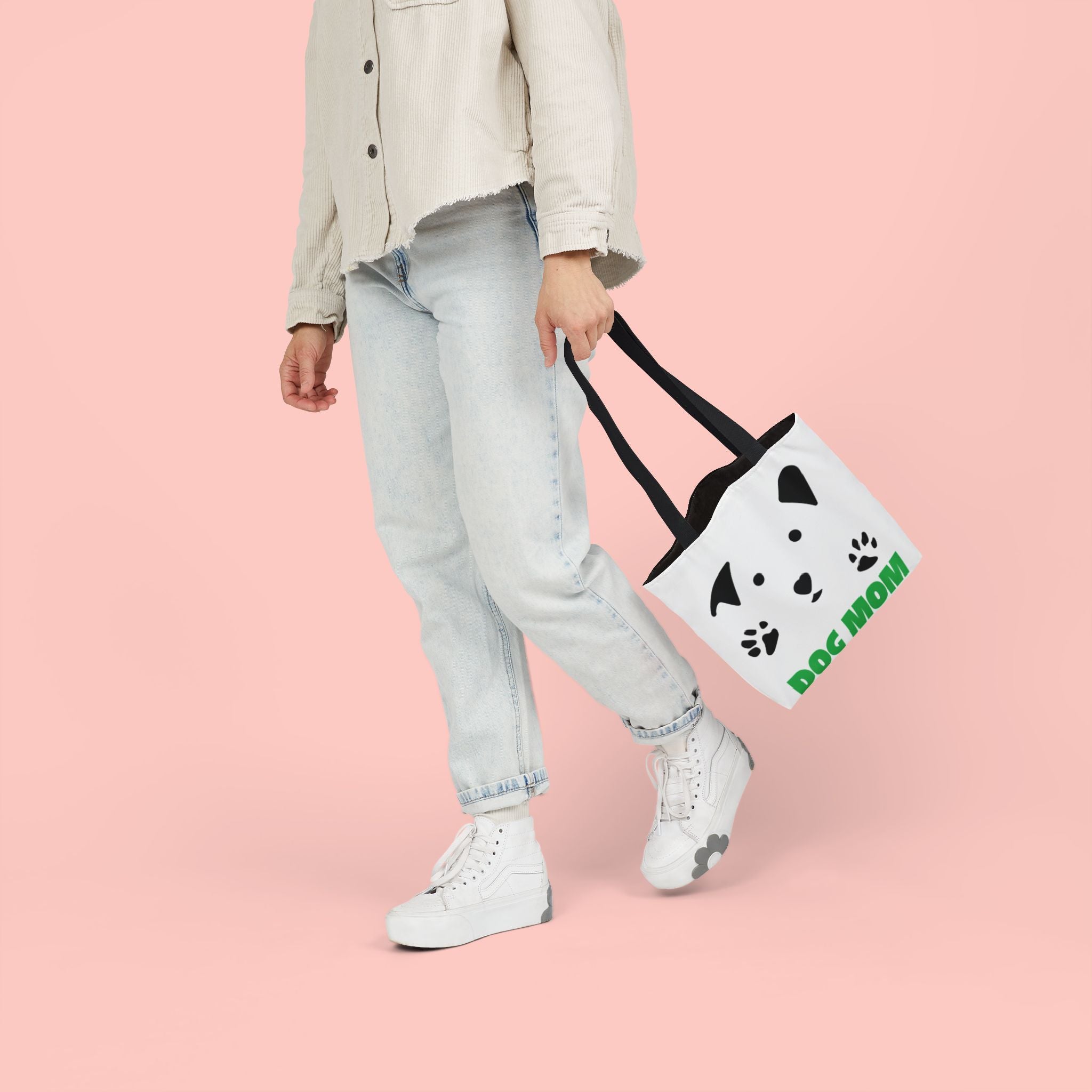 Dog Mom Canvas Tote Bag — Cute Paw Print Dog Face Tote for Pet Lovers