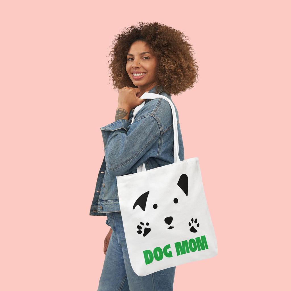 Dog Mom Canvas Tote Bag — Cute Paw Print Dog Face Tote for Pet Lovers