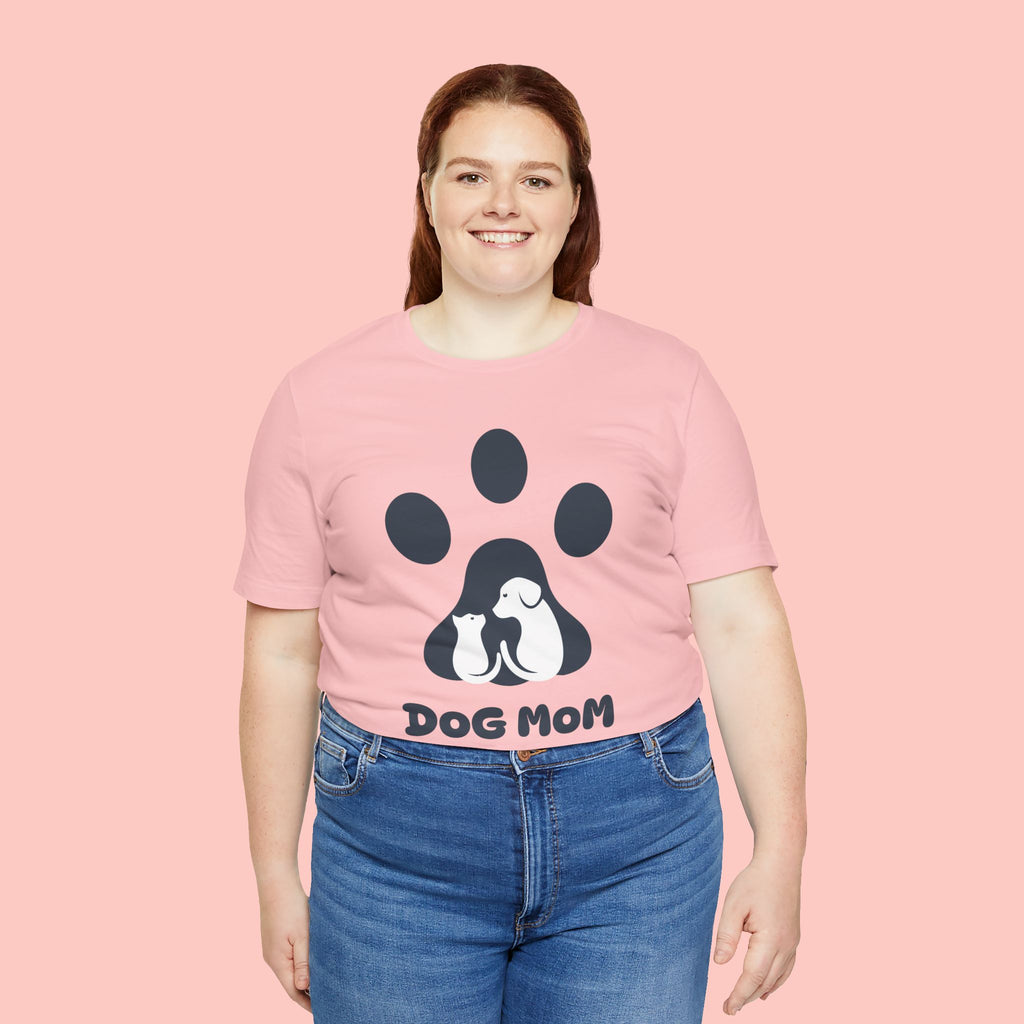 Dog Mom T‑Shirt — Paw Print with Dog & Puppy Graphic
