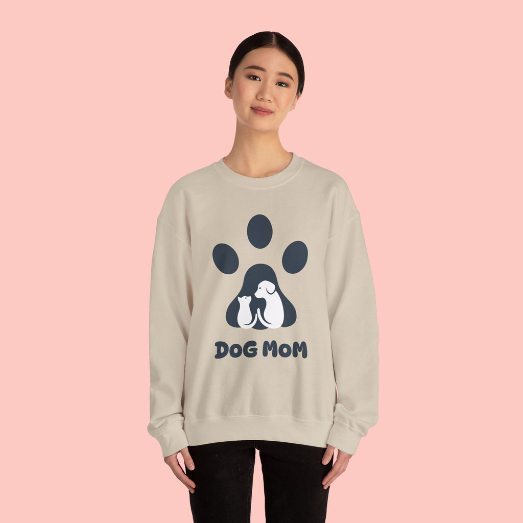 Dog Mom Crewneck Sweatshirt - Paw Print & Silhouette Graphic