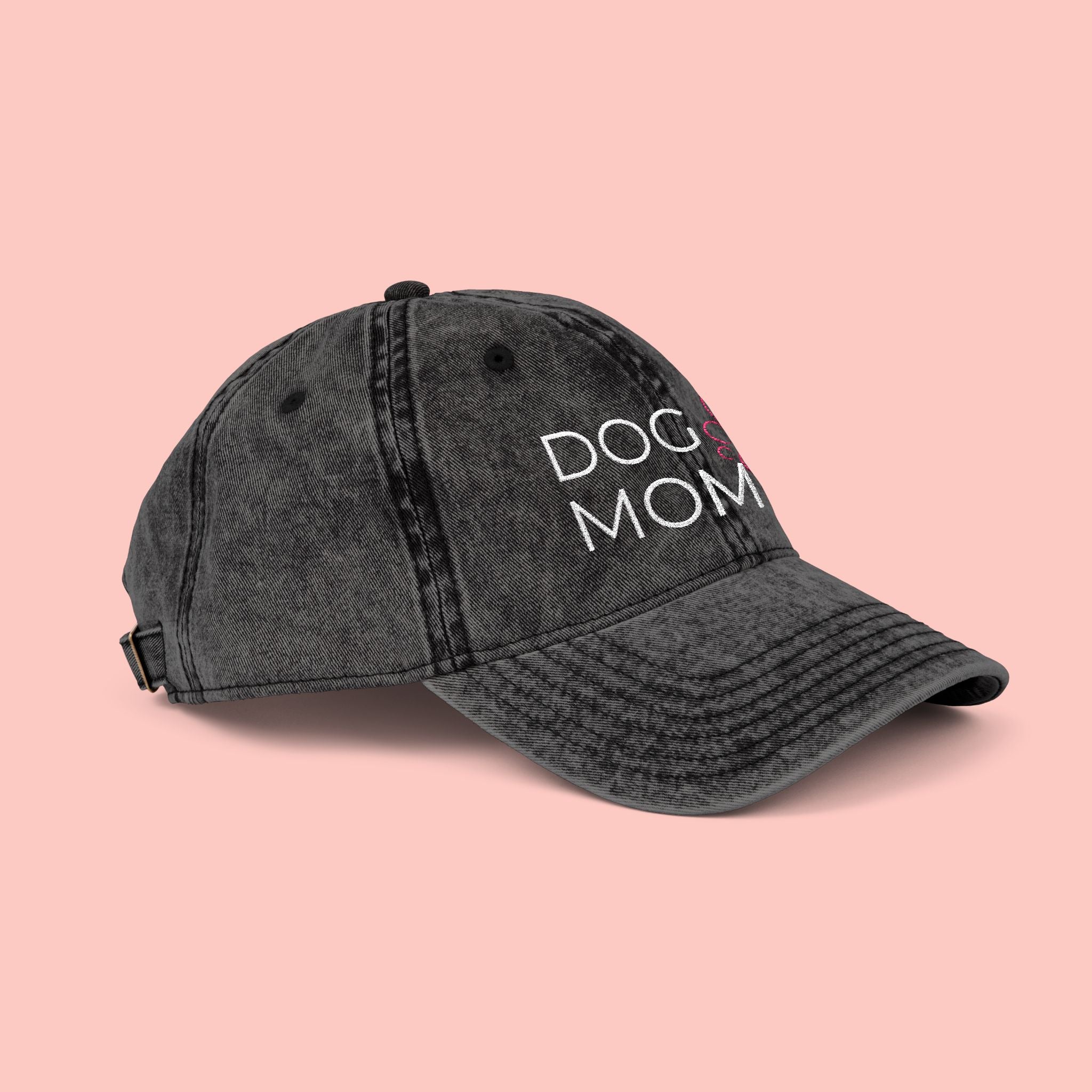 Vintage Embroidered 'DOG MOM' Cap — Washed Red Baseball Hat for Dog Lovers