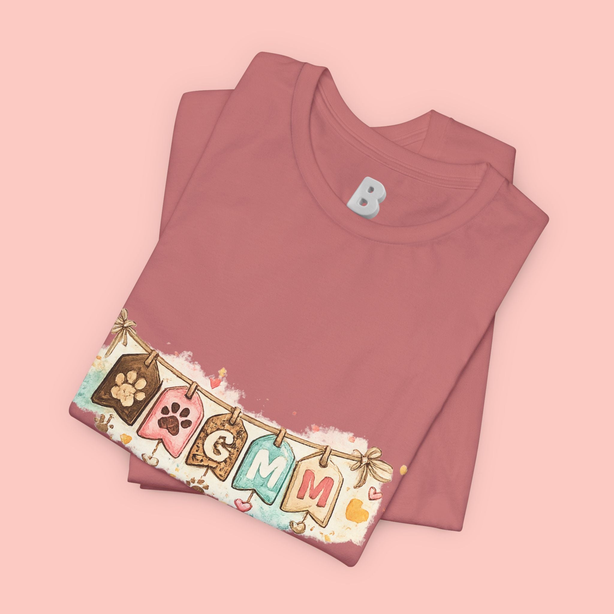 Pet Mom Banner Tee — Cute Paw Print "MOM" Graphic T-Shirt