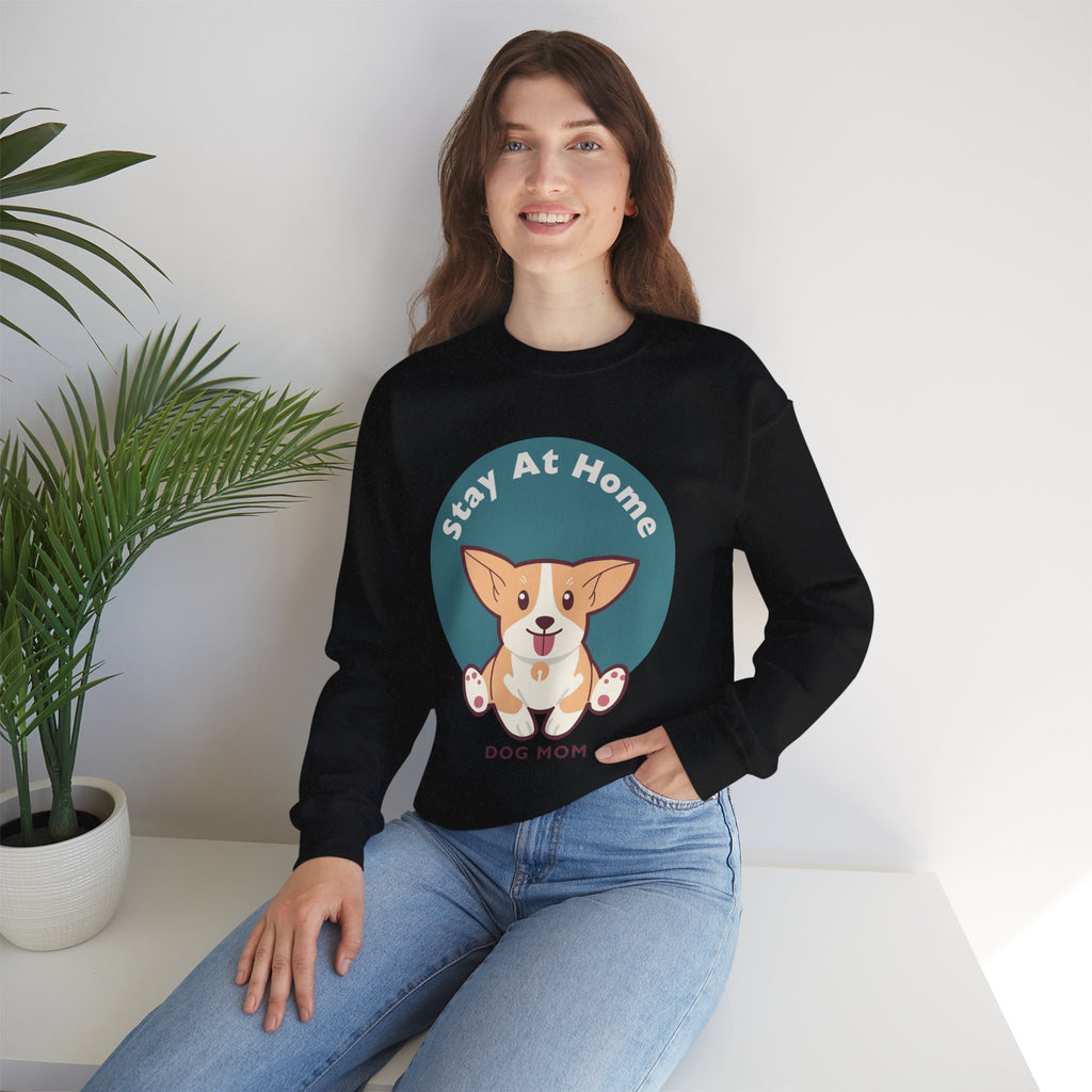 Stay At Home Dog Mom Crewneck Sweatshirt — Cute Corgi Graphic Sweatshirt