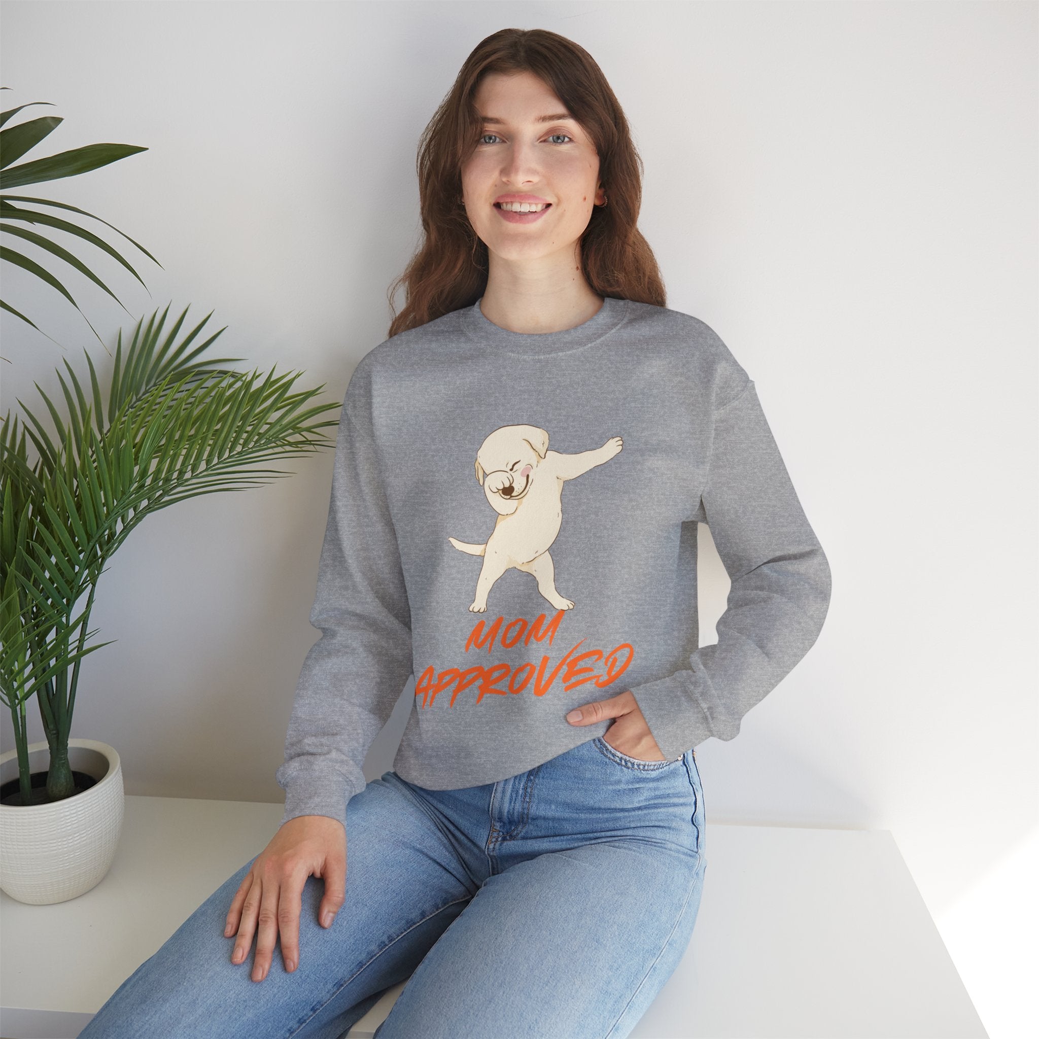 Crewneck Sweatshirt - 'Mom Approved' Dabbing Dog Cute Graphic