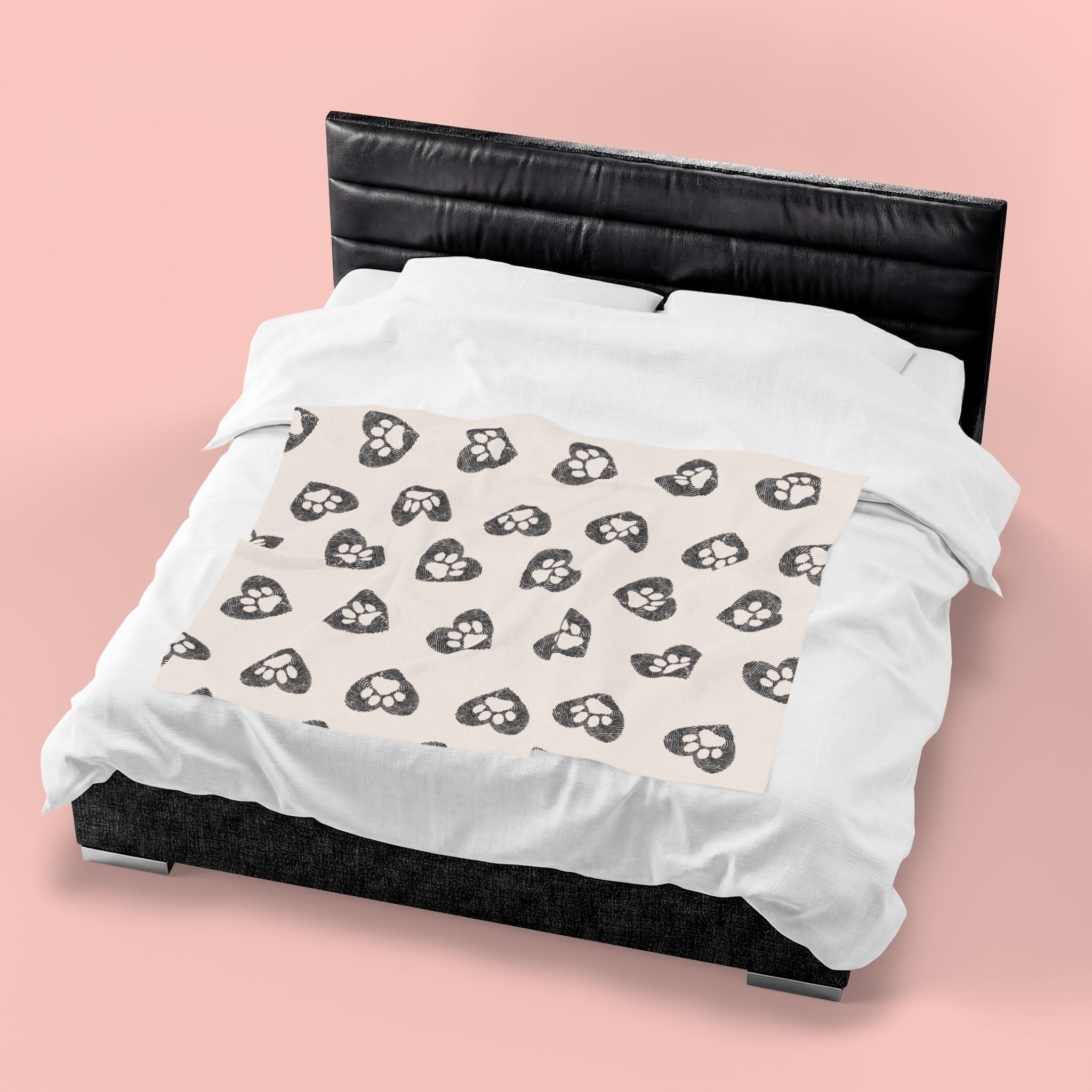 Paw Heart Velveteen Plush Blanket — Soft Cozy Pet Lover Throw