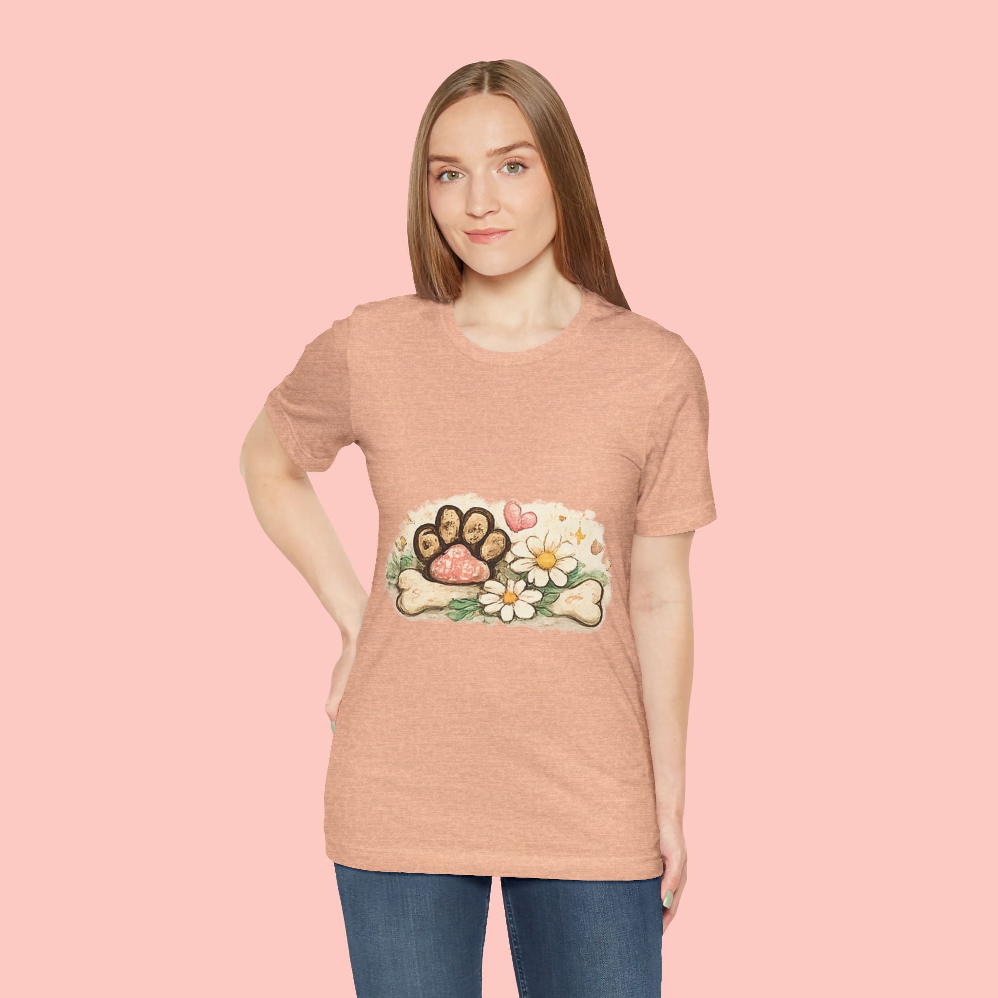 Dog Paw Floral T-Shirt — Cute Paw Print, Bone & Daisies Tee