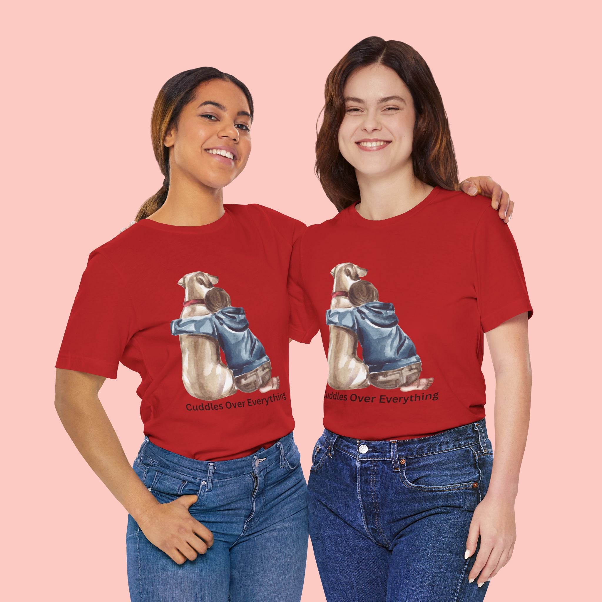 Cuddles Over Everything Tee — Boy Hugging Dog Animal Lover T-Shirt