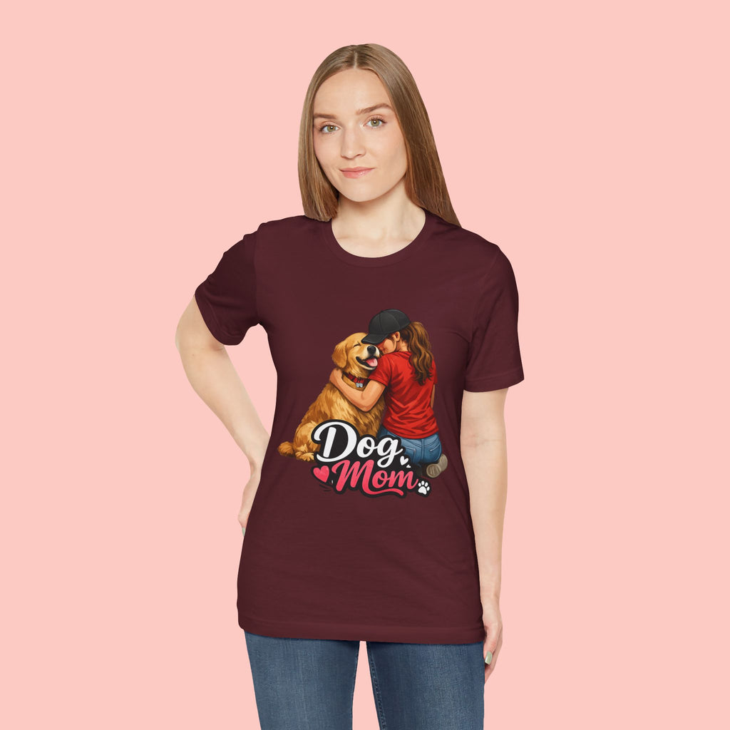 Dog Mom T-Shirt - Cute Woman Hugging Golden Retriever Tee