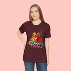 Dog Mom T-Shirt - Cute Woman Hugging Golden Retriever Tee