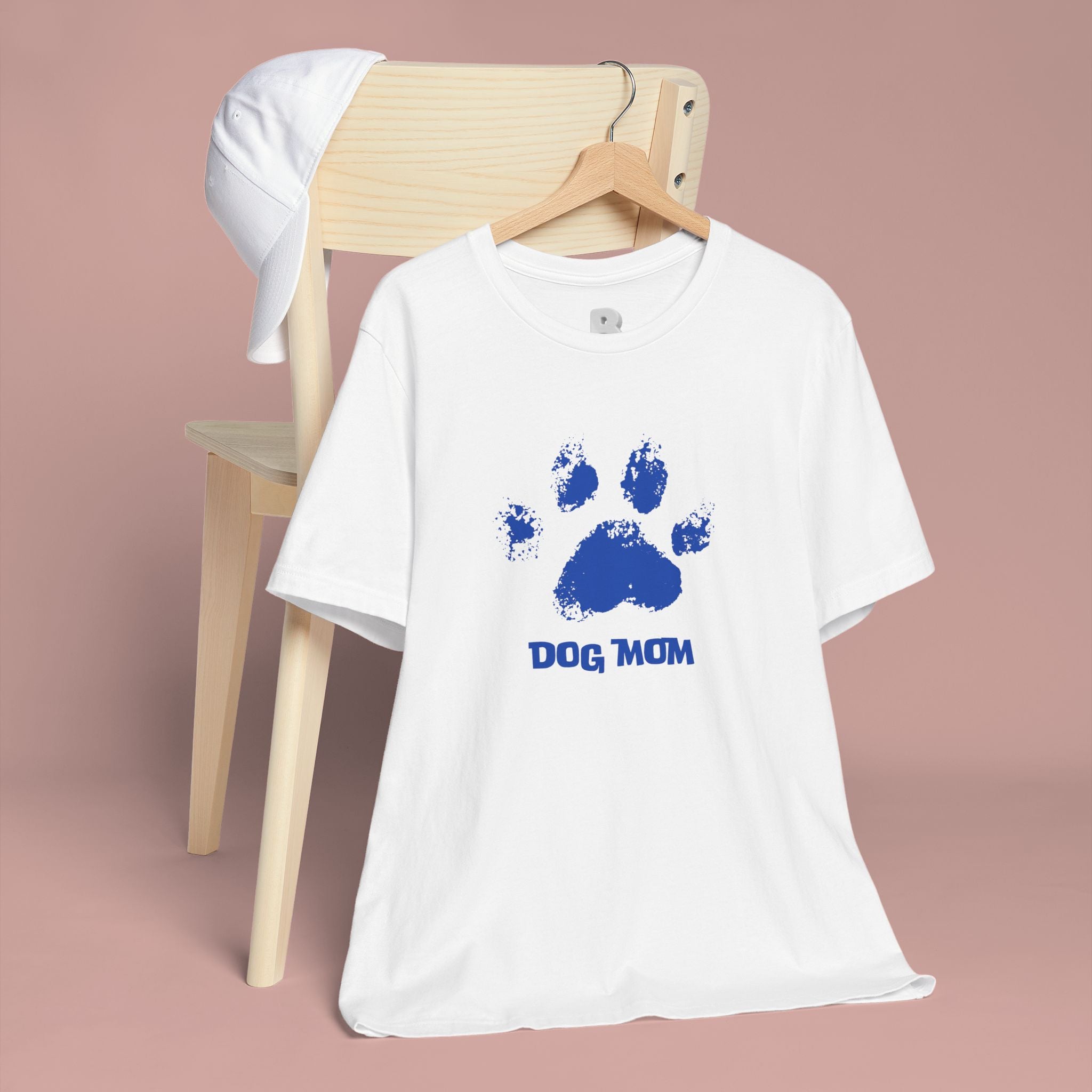 Dog Mom Paw Print T-Shirt — Distressed Blue Design