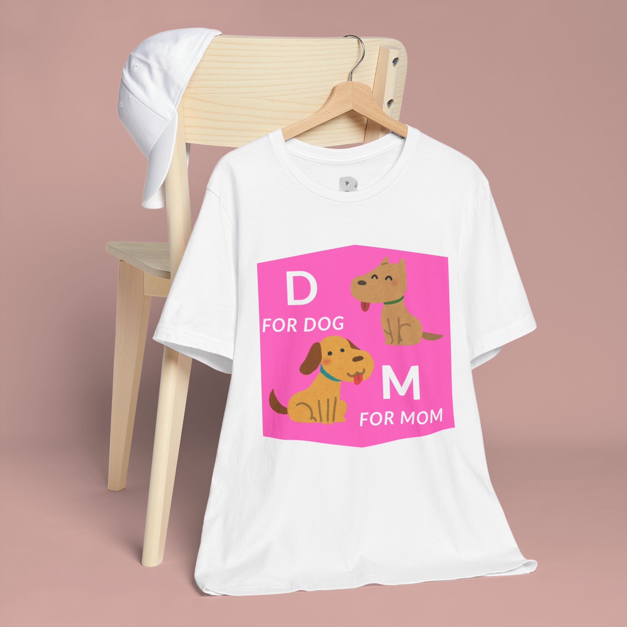 Dog Mom T-Shirt — Cute Pink "D for Dog, M for Mom" Graphic Tee