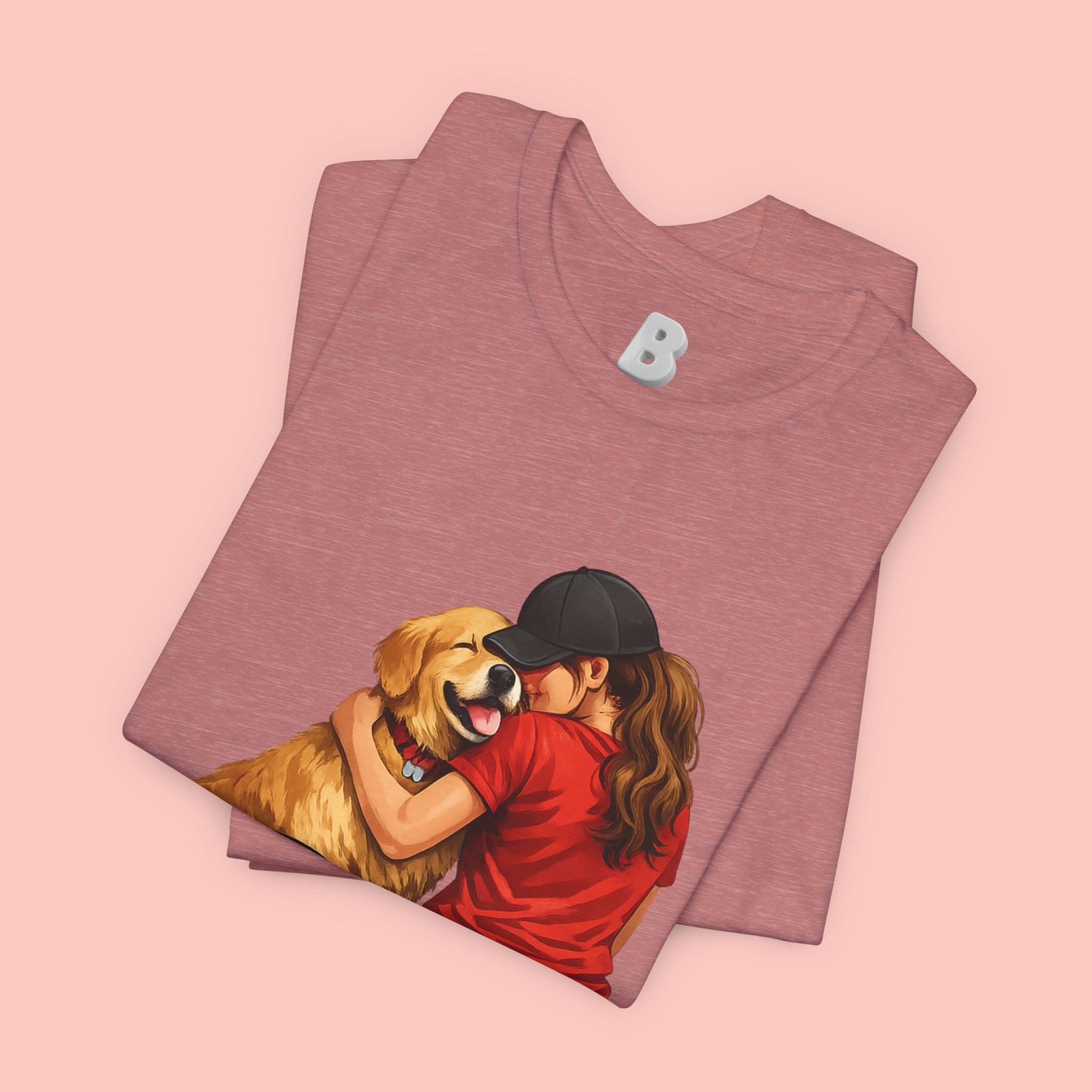 Dog Mom T-Shirt - Cute Woman Hugging Golden Retriever Tee