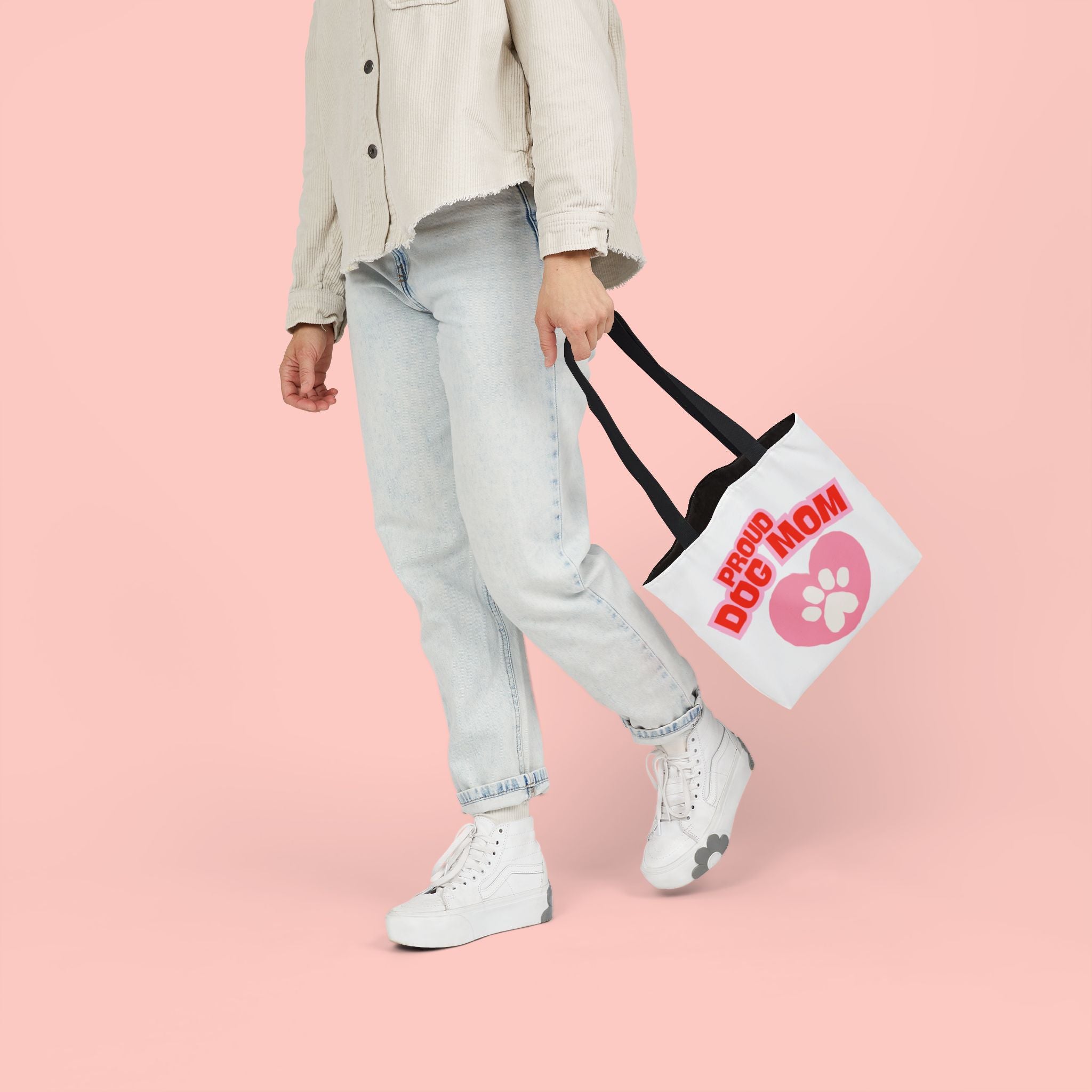 Proud Dog Mom Canvas Tote Bag – Pink Paw Heart Dog Mom Gift