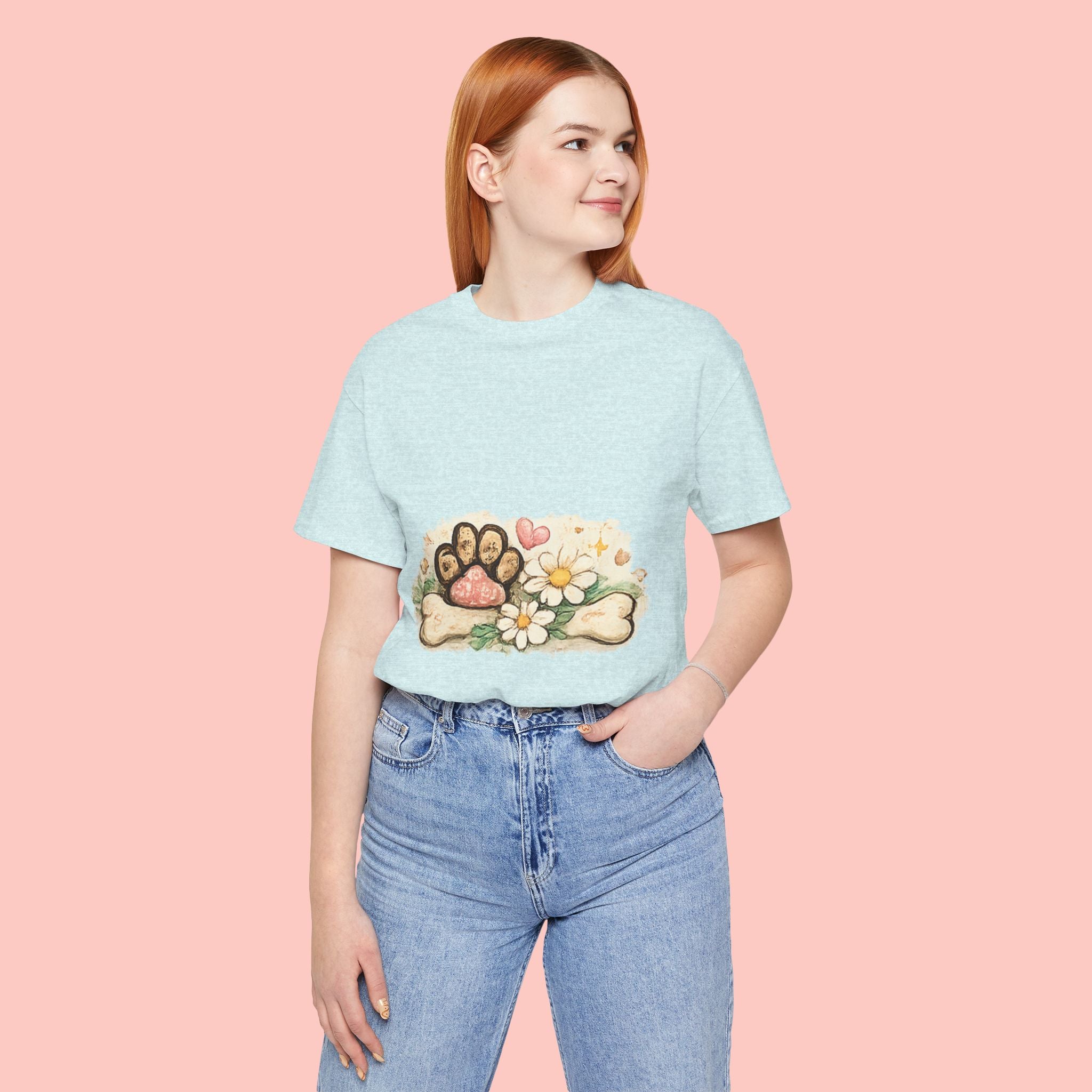 Dog Paw Floral T-Shirt — Cute Paw Print, Bone & Daisies Tee