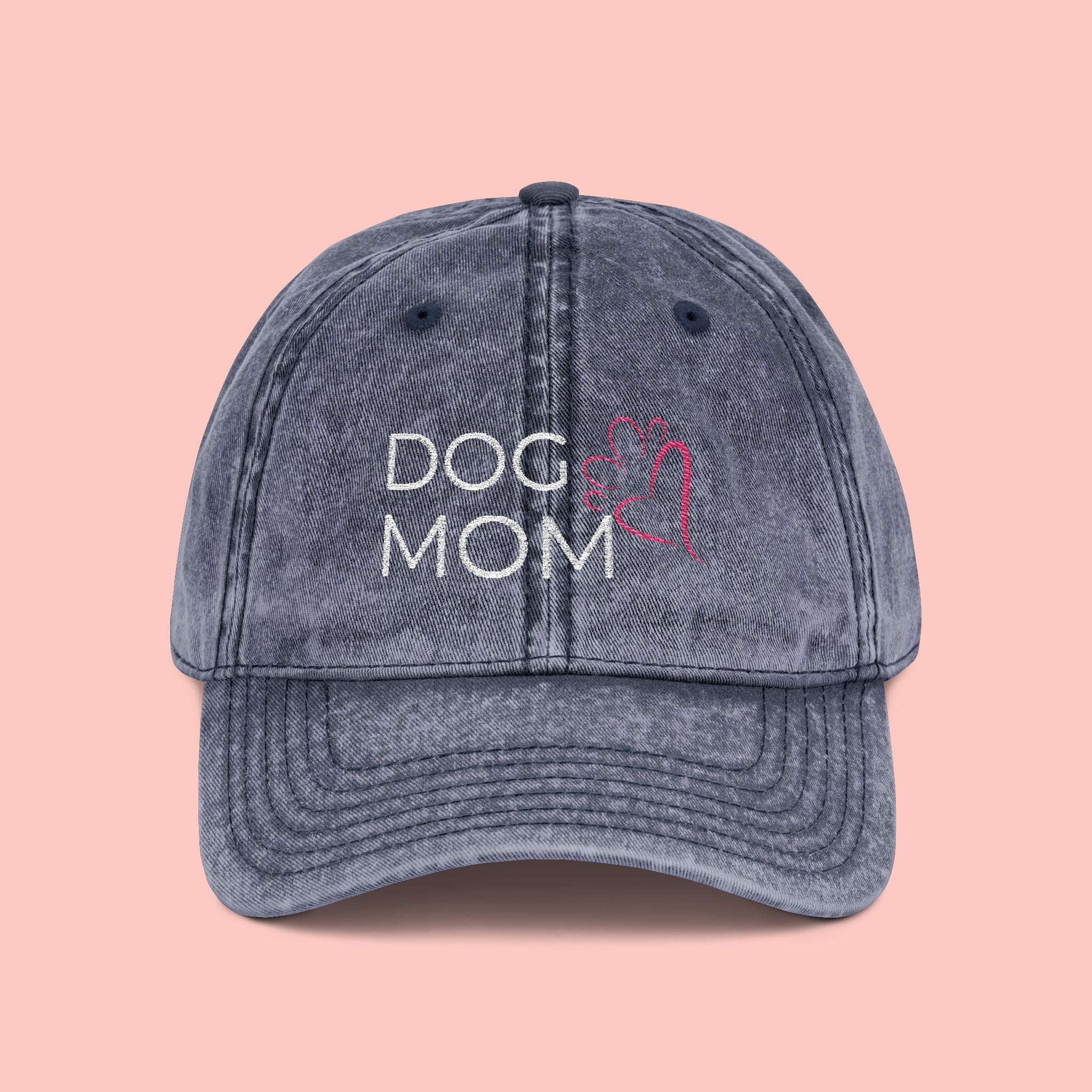 Vintage Embroidered 'DOG MOM' Cap — Washed Red Baseball Hat for Dog Lovers