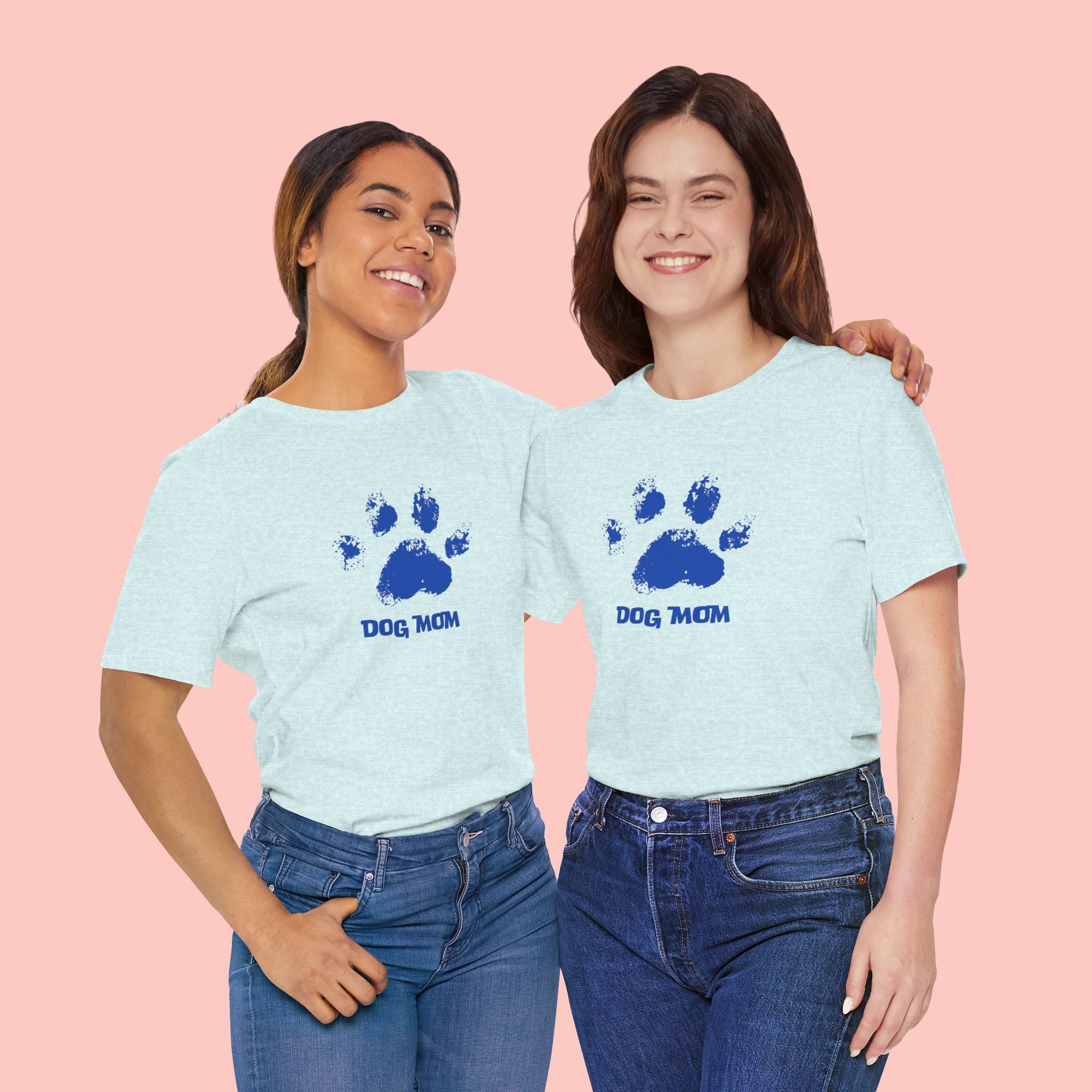 Dog Mom Paw Print T-Shirt — Distressed Blue Design