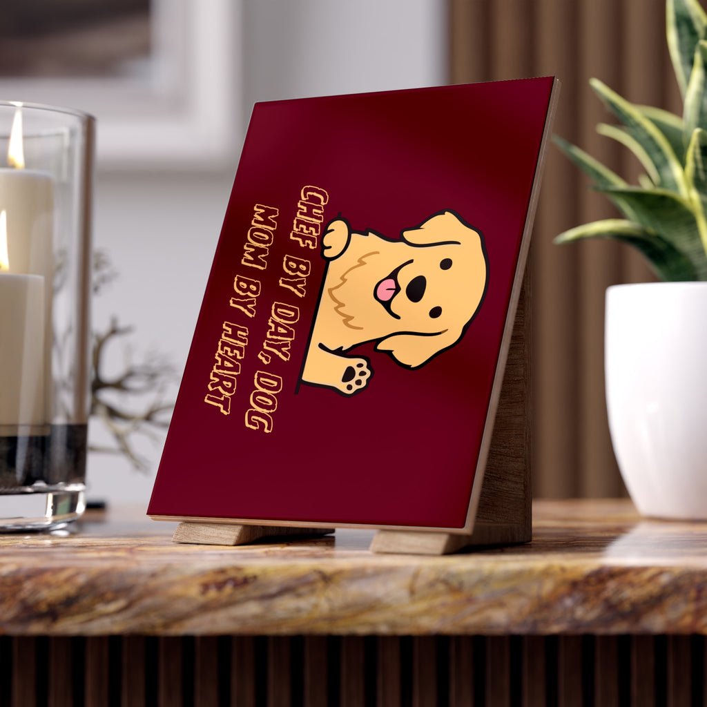 Ceramic Photo Tile — "Chef by Day, Dog Mom by Heart" Cute Golden Retriever Gift