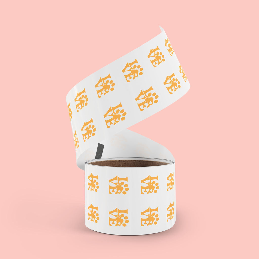 Round Pet Love Sticker Labels — Paw Print "LOVE" Roll
