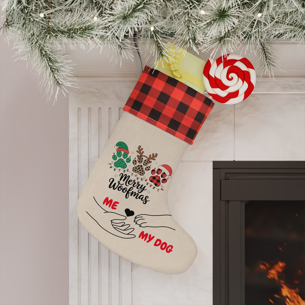 Merry Woofmas Dog Christmas Stocking — 'Me  My Dog' Plaid Cuff Holiday Stocking