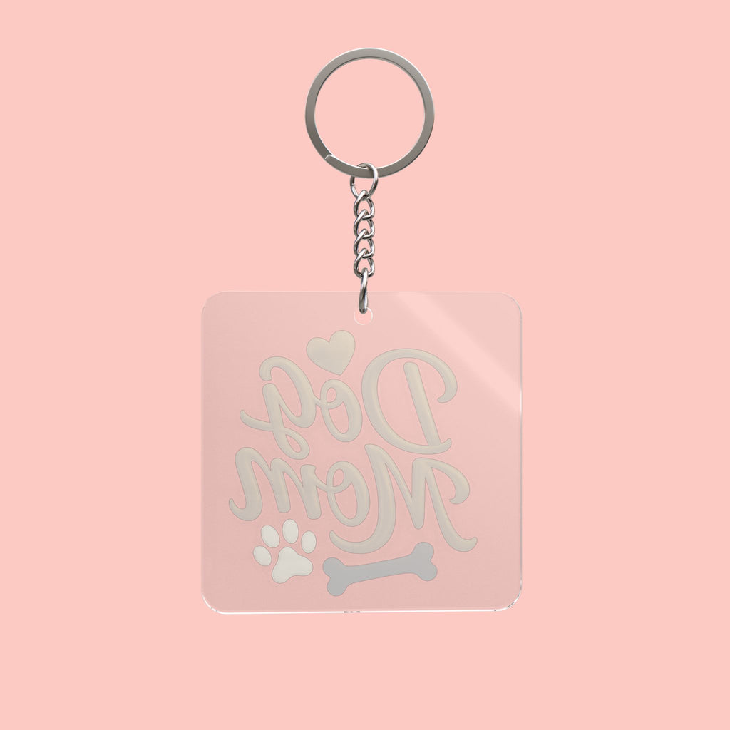 Dog Mom Square Keychain — Pink Paw & Bone Accessory for Pet Lovers