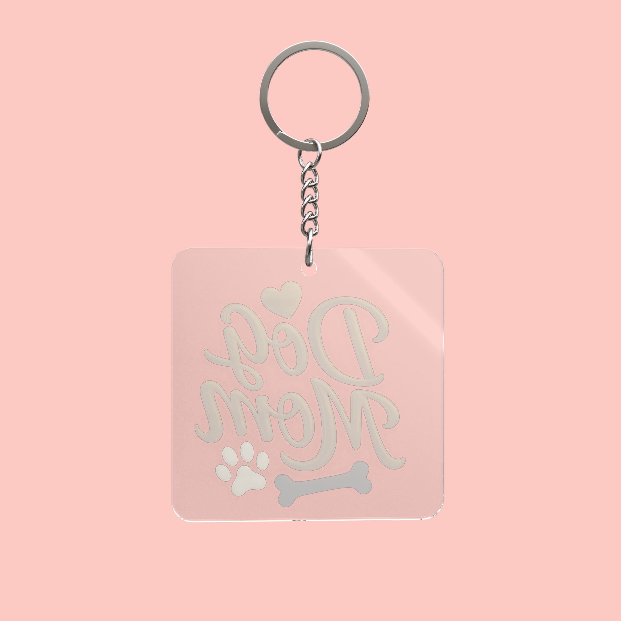 Dog Mom Square Keychain — Pink Paw & Bone Accessory for Pet Lovers
