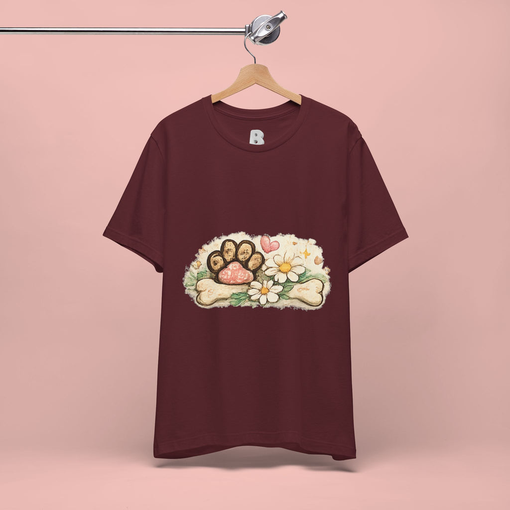 Dog Paw Floral T-Shirt — Cute Paw Print, Bone & Daisies Tee
