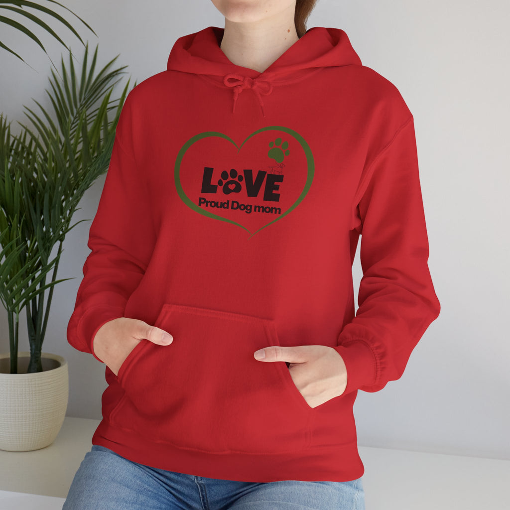 Dog Mom Heart Hoodie – "Love Proud Dog Mom" Paw Print Sweatshirt