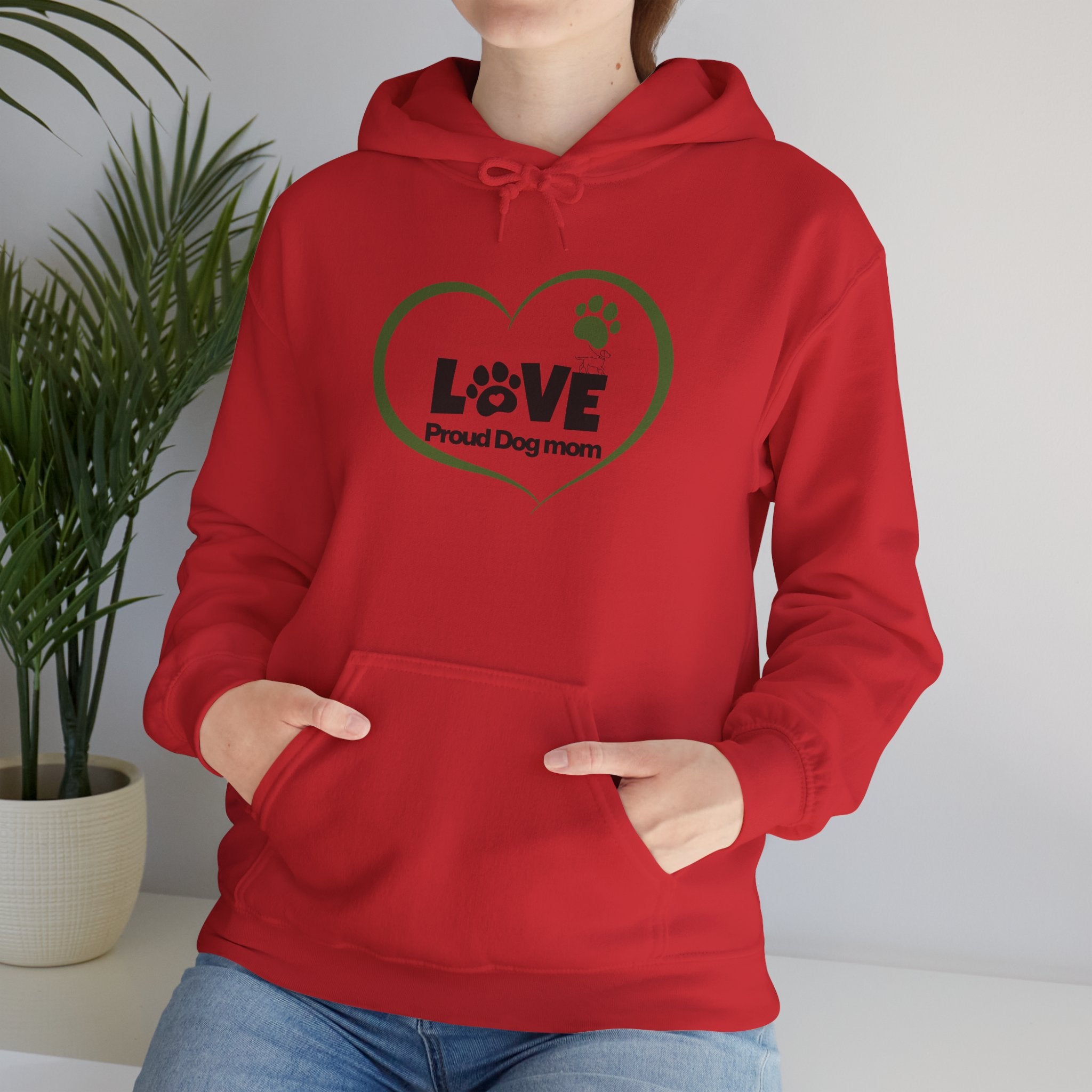 Dog Mom Heart Hoodie – "Love Proud Dog Mom" Paw Print Sweatshirt