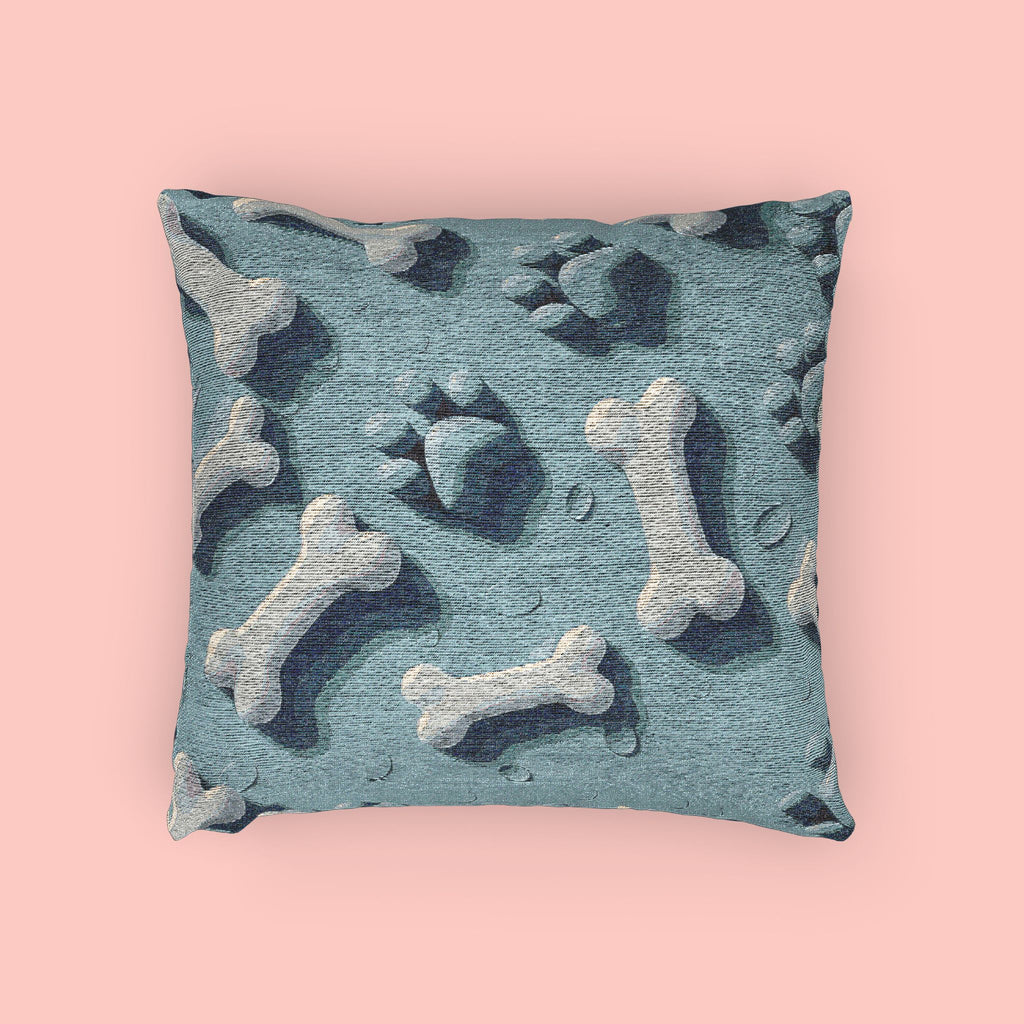 Woven Pillow — Blue Paw & Bone Pattern Decorative Pillow