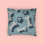 Woven Pillow — Blue Paw & Bone Pattern Decorative Pillow