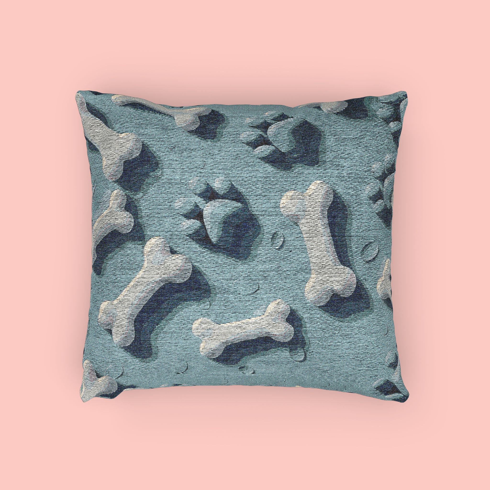 Woven Pillow — Blue Paw & Bone Pattern Decorative Pillow