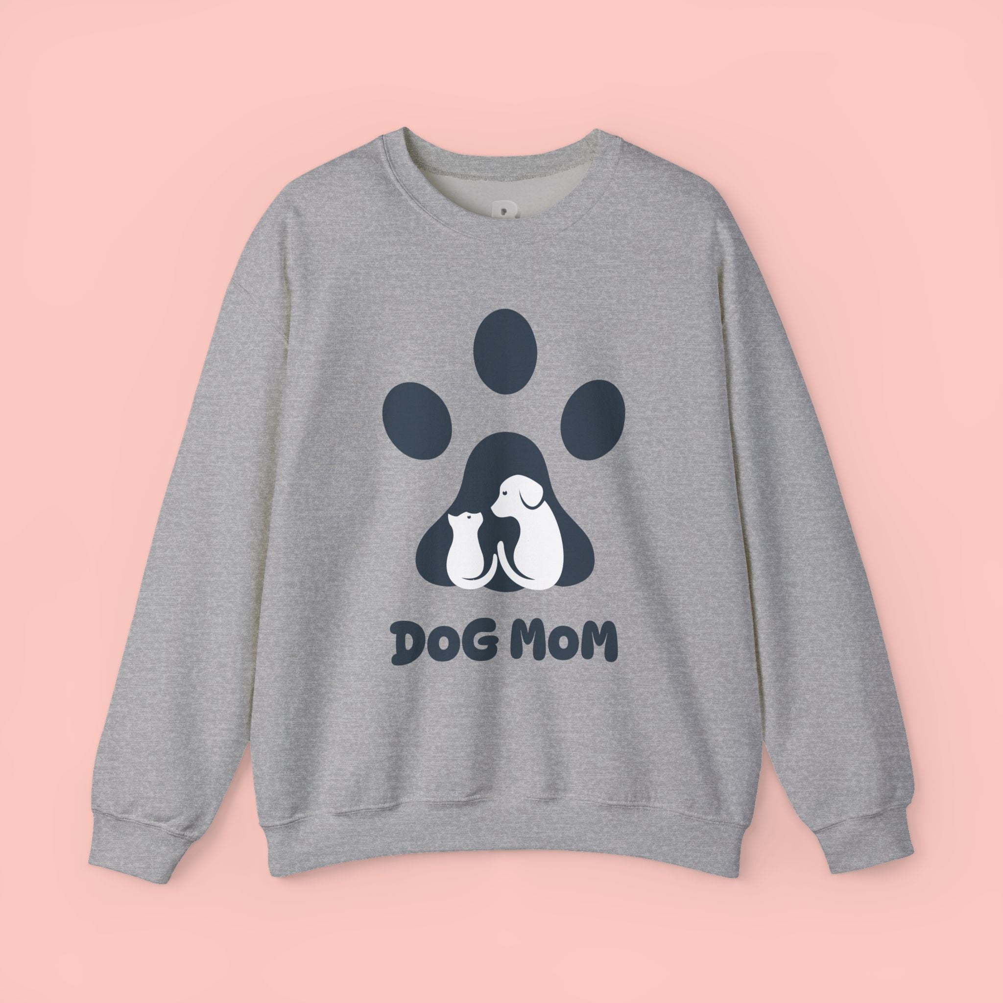 Dog Mom Crewneck Sweatshirt - Paw Print & Silhouette Graphic