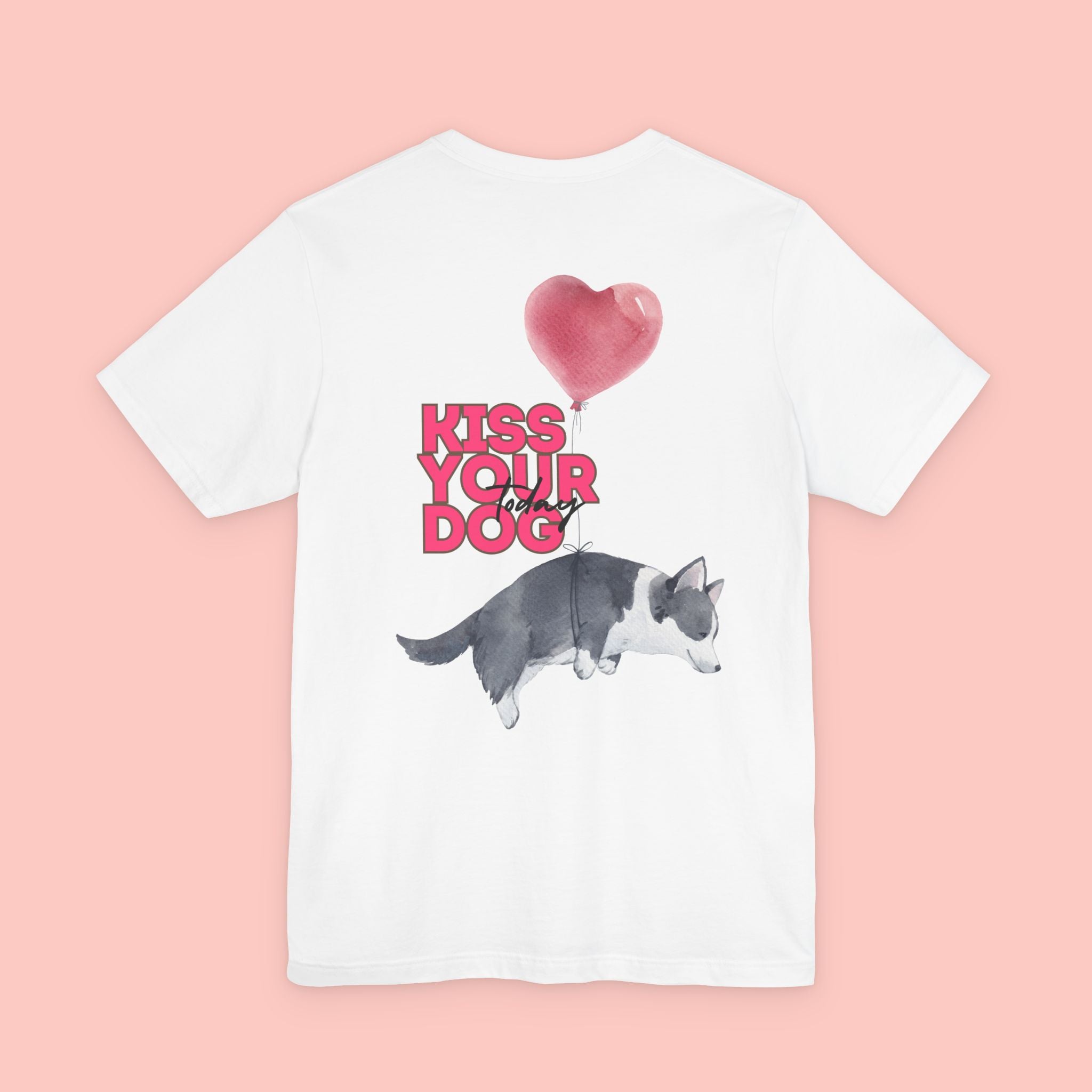 Kiss Your Dog Tee — Corgi Heart Balloon Graphic T-Shirt