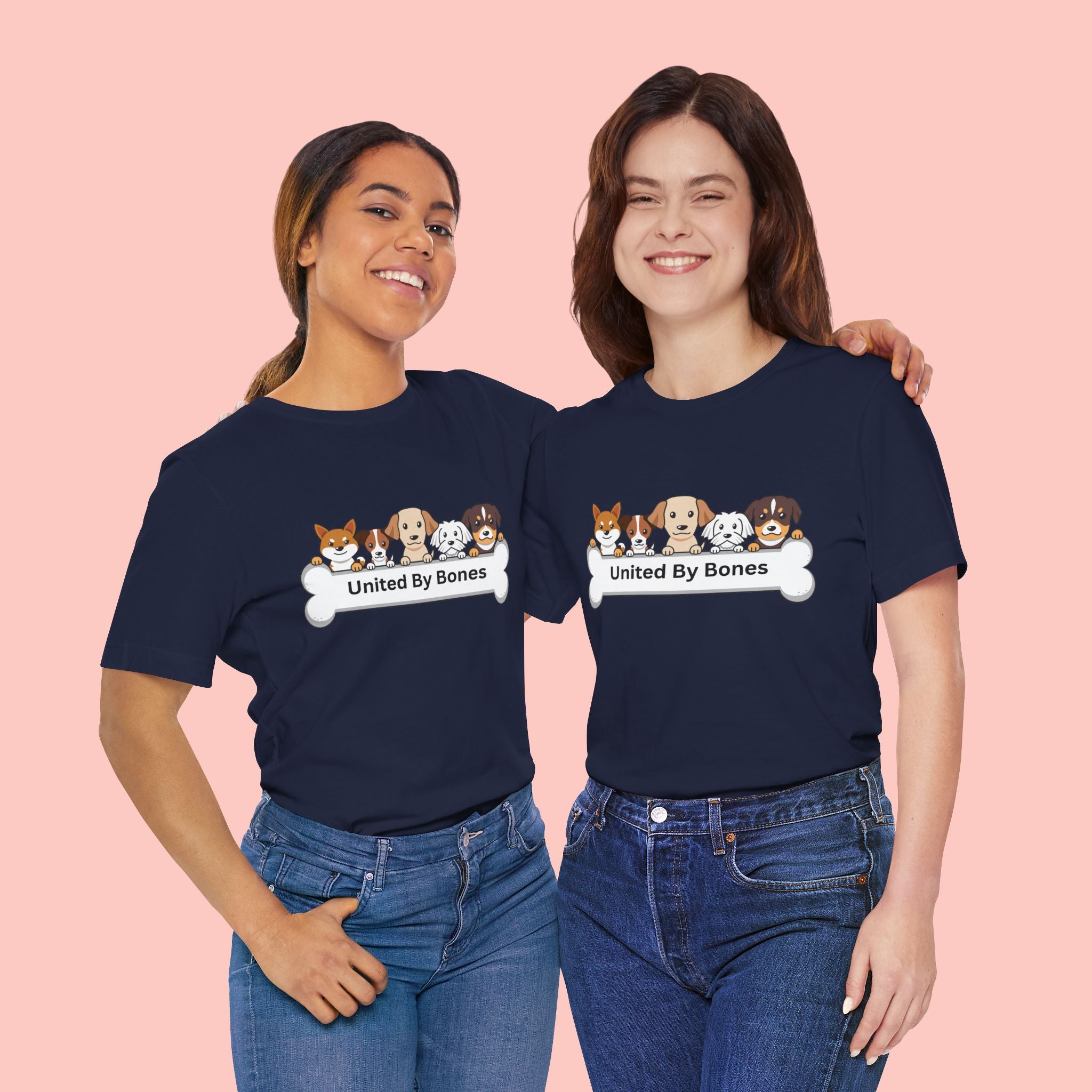 Dog Lover T‑Shirt — "United By Bones" Cute Cartoon Dogs Tee