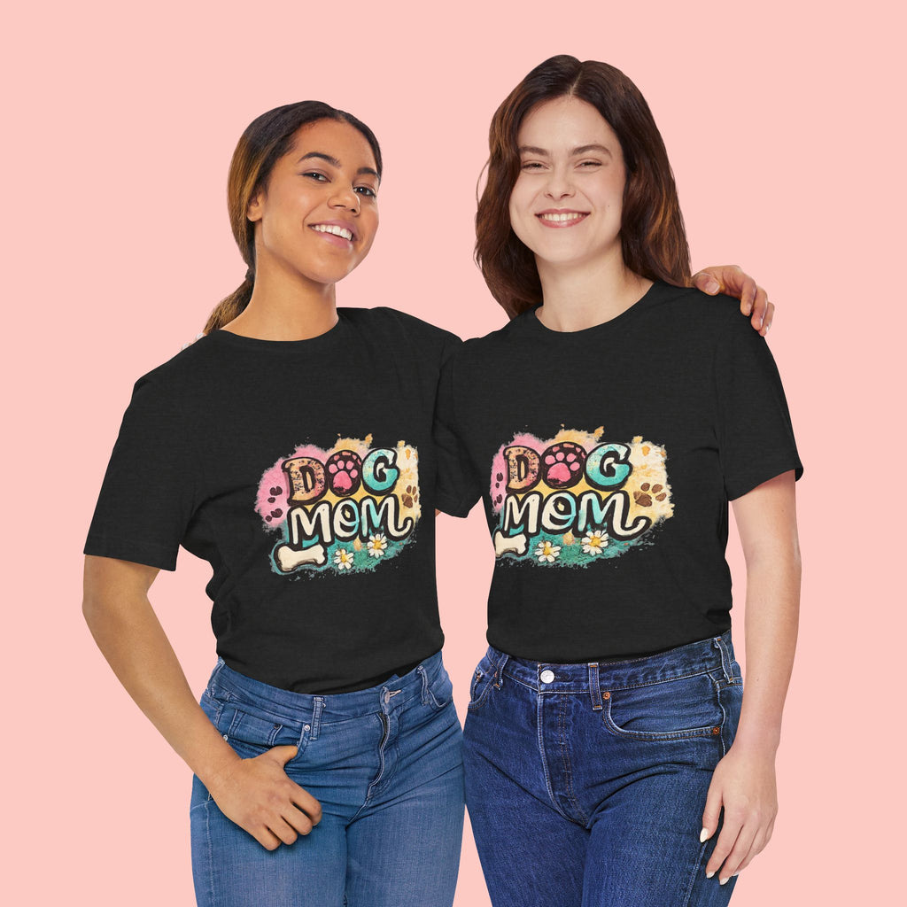 Dog Mom T-Shirt — Colorful Paw Print Graphic Tee for Pet Lovers