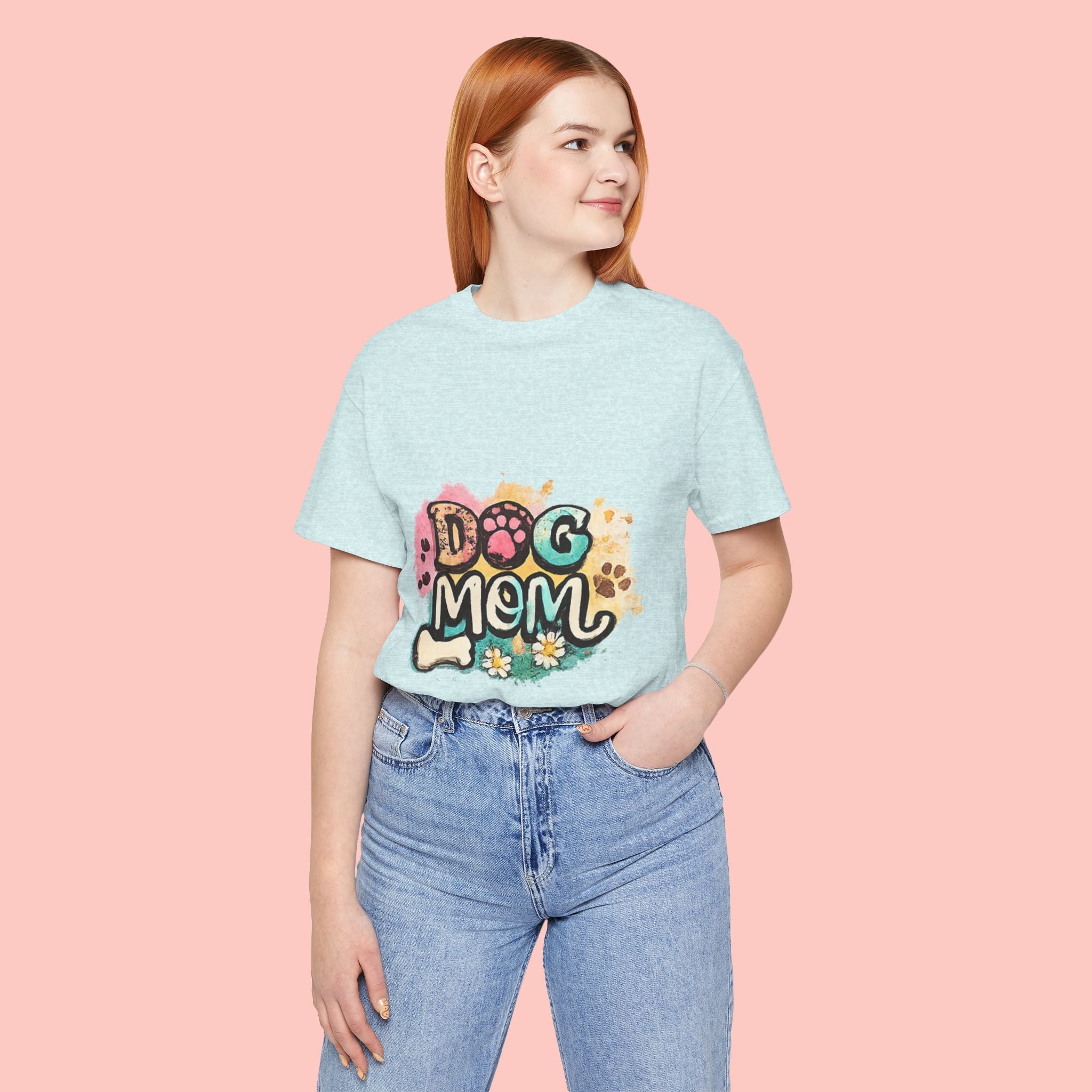 Dog Mom T-Shirt — Colorful Paw Print Graphic Tee for Pet Lovers
