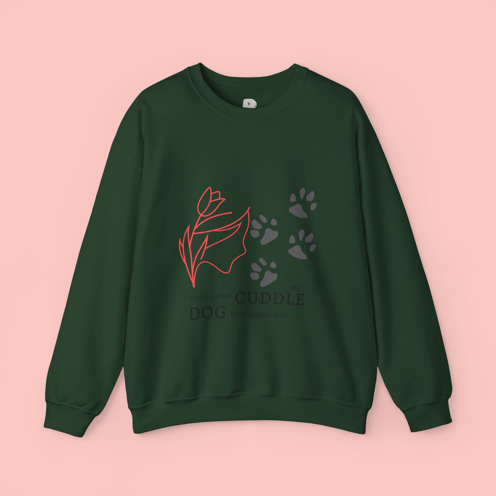 Dog Cuddle Crewneck Sweatshirt – Paw Print & Floral Cozy Pullover
