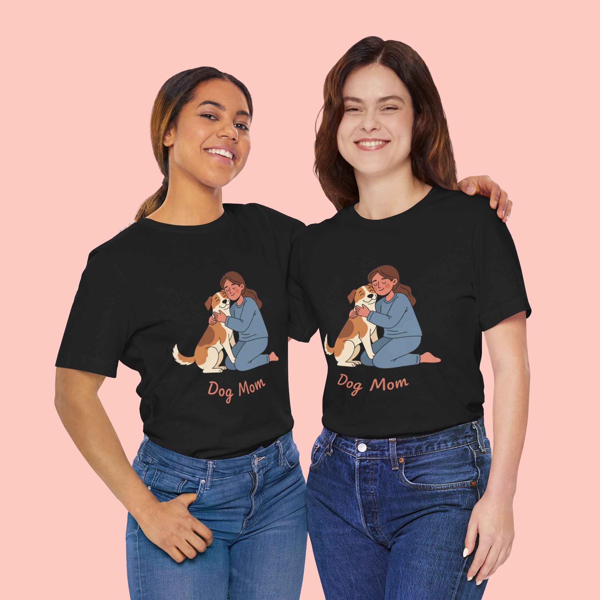 Dog Mom T‑Shirt — Cute Woman Hugging Dog Graphic Tee