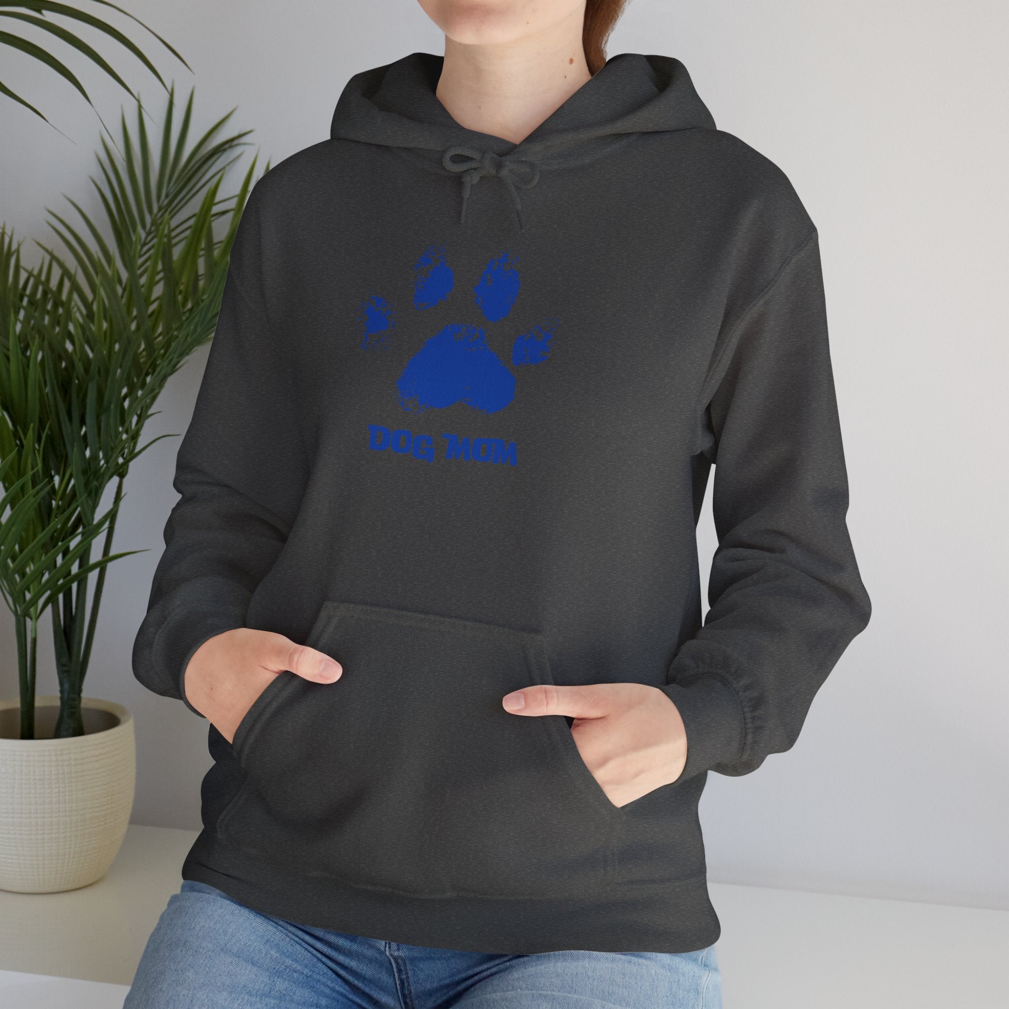 Dog Mom Paw Print Hoodie – Cute Pet Lover Sweatshirt, Blue Paw 'DOG MOM' Design